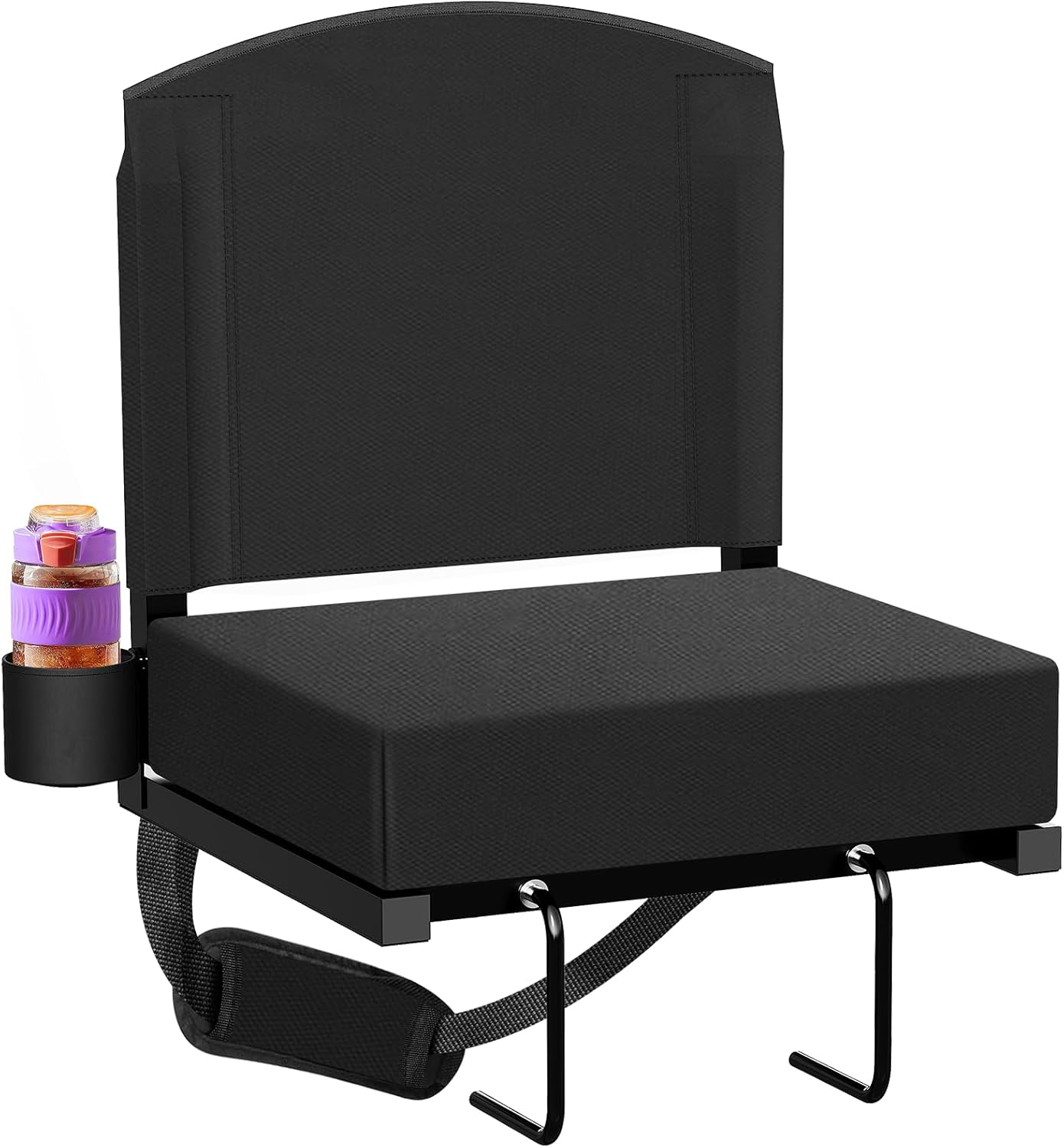 Dayacoco Stadium Seats with Back Support, New Portable Seat for Bleachers Hold up 400lbs, Wide Bleacher Seat with Shoulder Strap & Handle Perfect for Sports Events (Black, 1pcs)