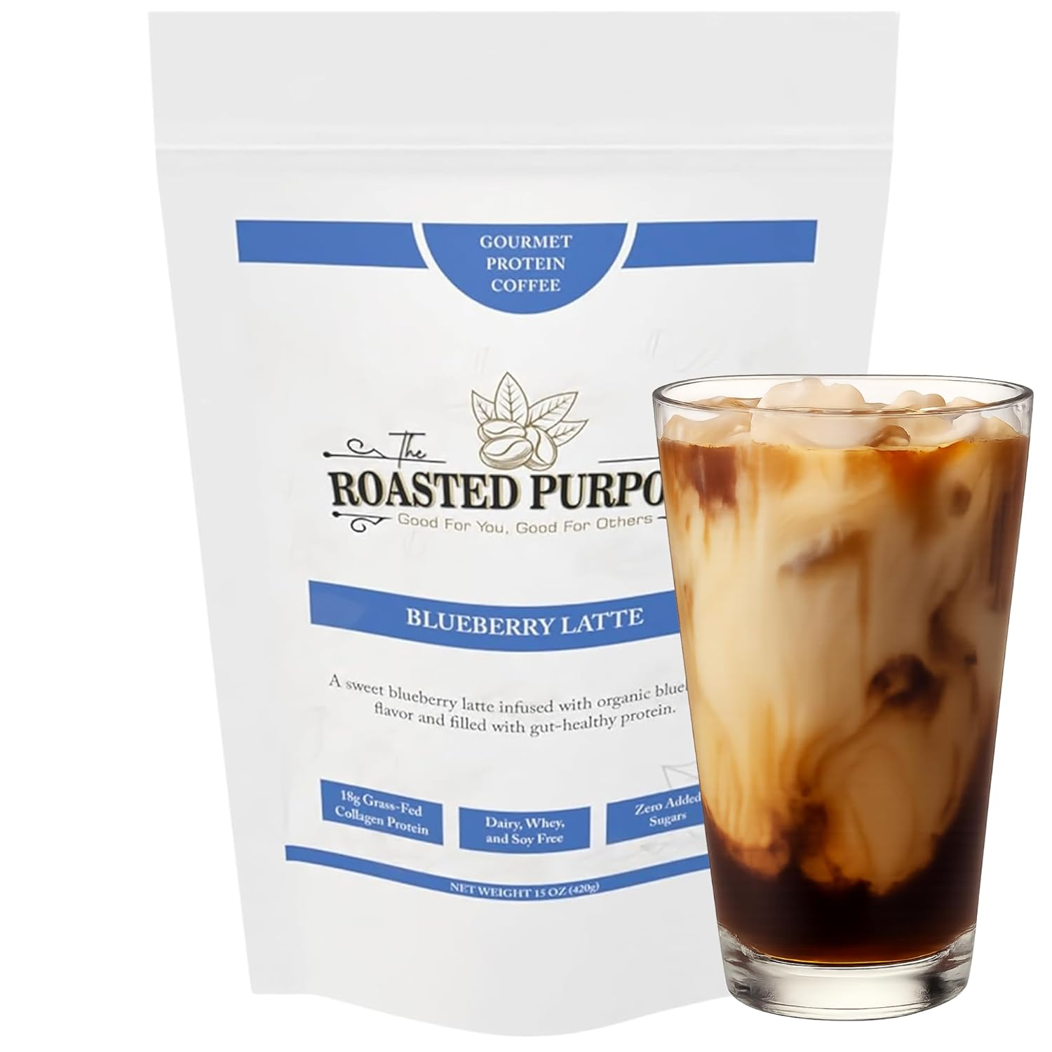 Organic Blueberry Latte Instant Coffee with Collagen Protein - 15 Servings