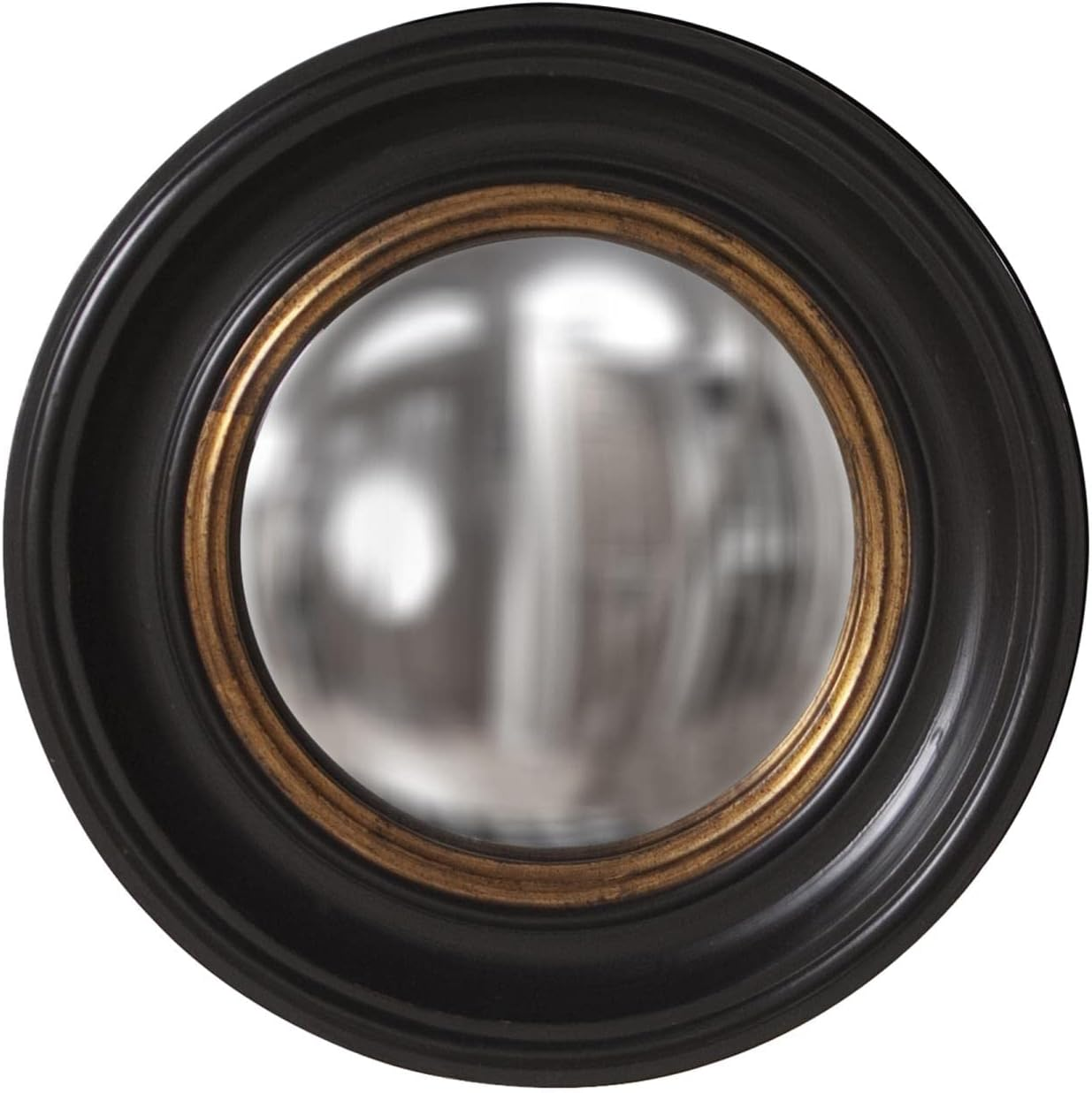 Albert round Hanging Convex Accent Wall Mirror, Black Lacquer/Gold Leaf Inset, for Bedroom Entrway or Any Room, 21 Inch