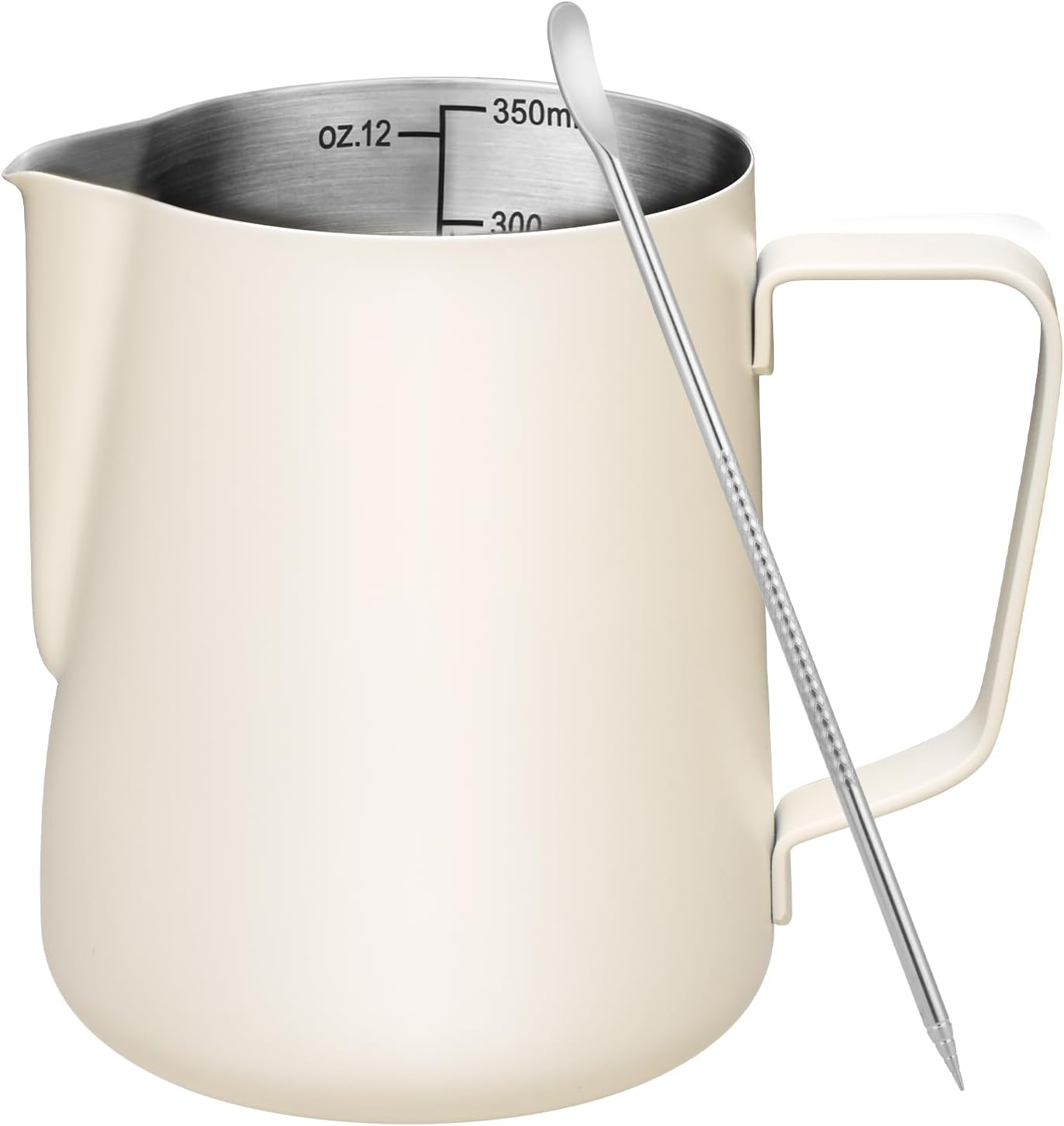 Milk Frothing Pitcher, 12Oz Milk Frother Cup with Clear Scale, 304 Stainless Steel