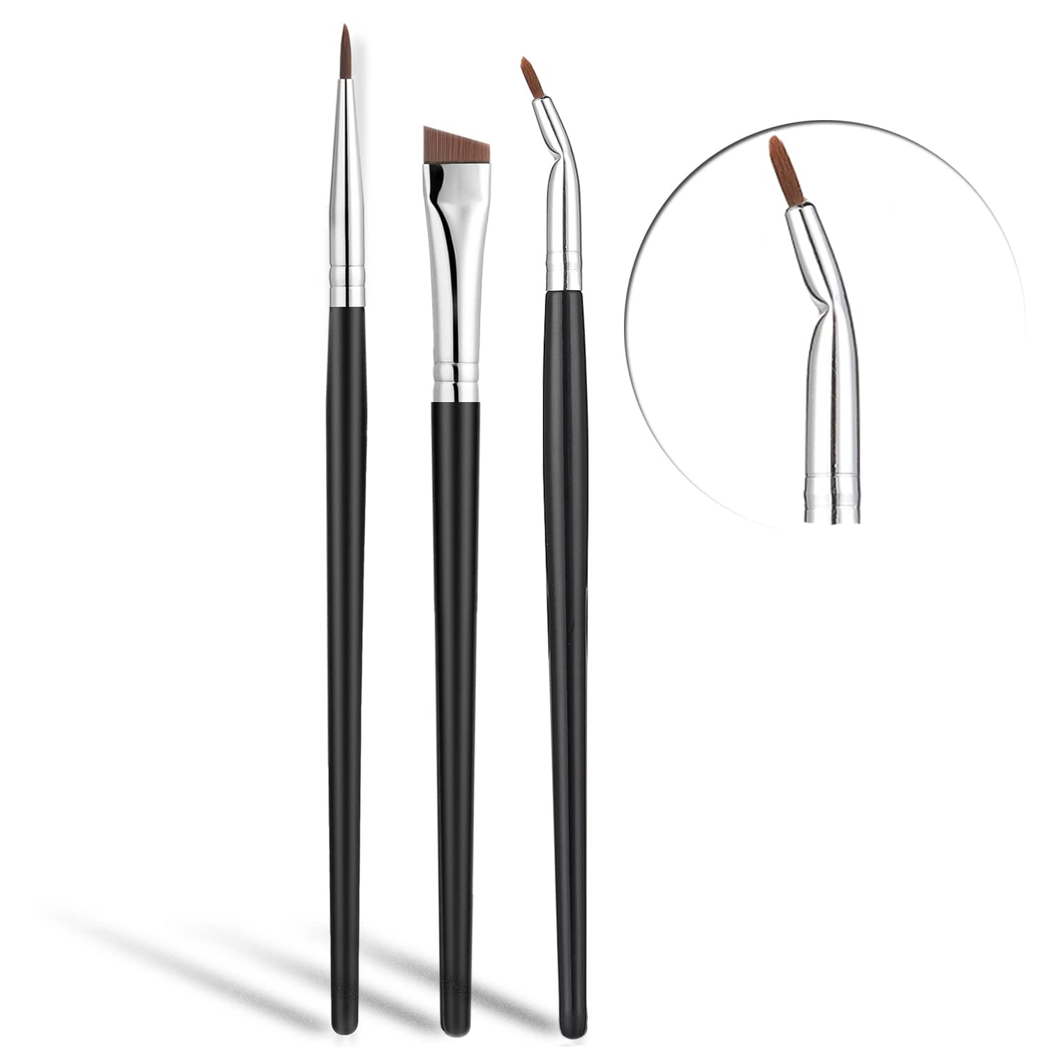 Eyeliner Brushes Set, Fine Angled Eyeliner Brushes,Precision Gel Eye Liner Ultra Fine Bent Makeup Brush for Newbies and Salon（3Pcs）