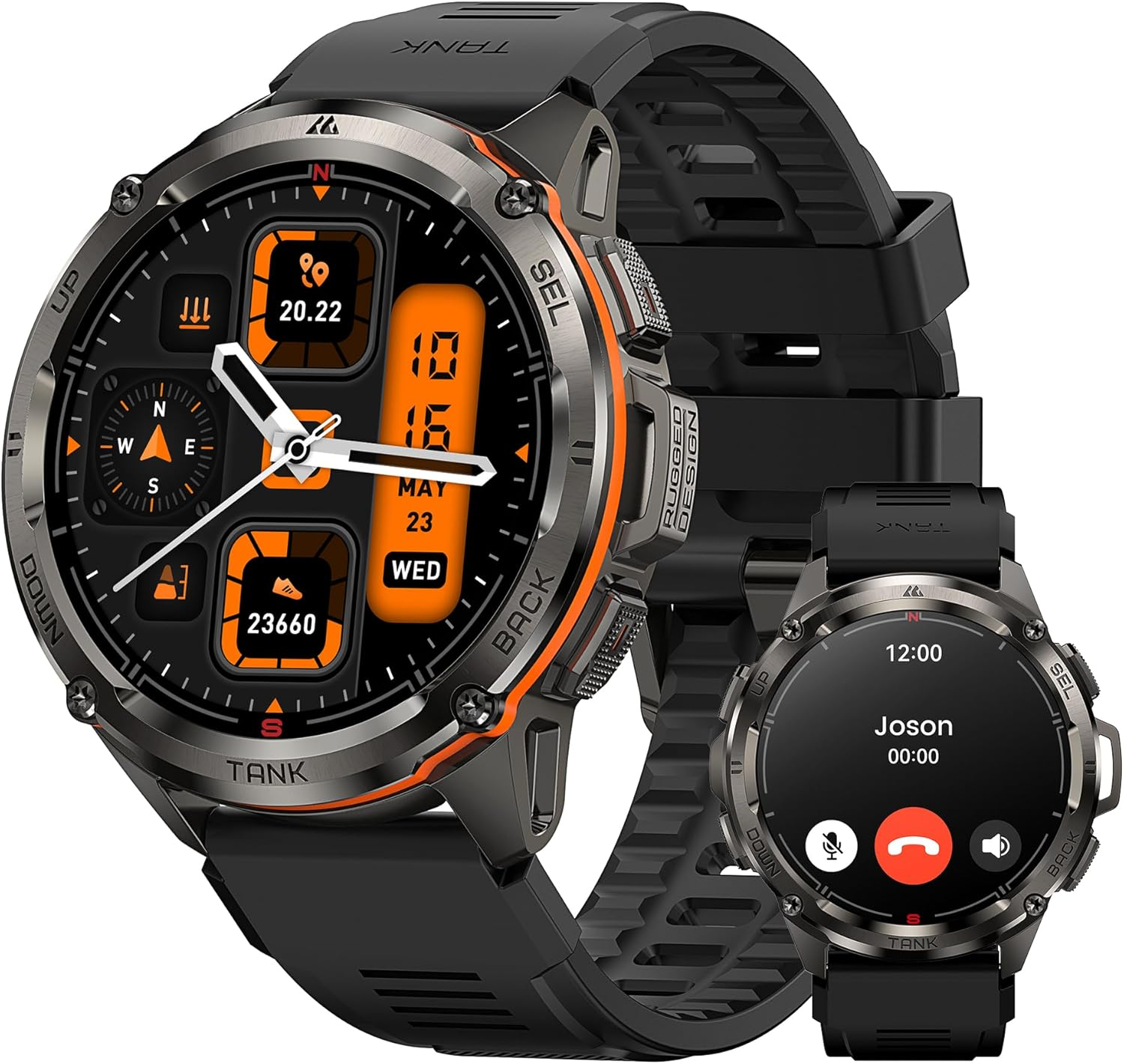 KOSPET Tank T3 Ultra Smart Watch for Men GPS, Extra-Long Battery, 50M Waterproof, Stainless Steel Unibody Rugged Smartwatch with Bluetooth Calling, 1.43