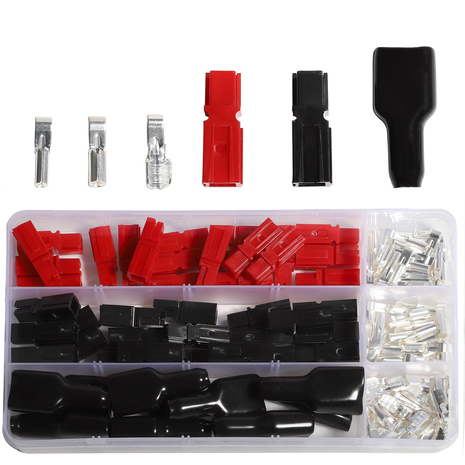 110PCS Anderson Powerpole Connectors, Quick Disconnect Terminals Connectors Kit, Red Black Silver Copper Battery Connector Modular Power Connector