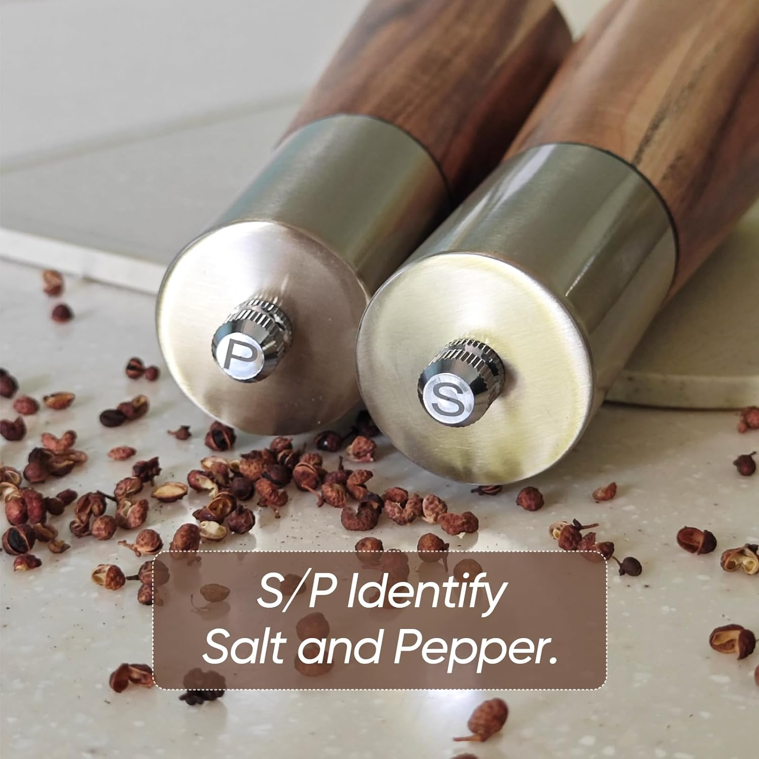 Gold Salt and Pepper Grinder Set,Salt and Pepper Grinder Set Wood,Gold Salt a... - Picture 3 of 13