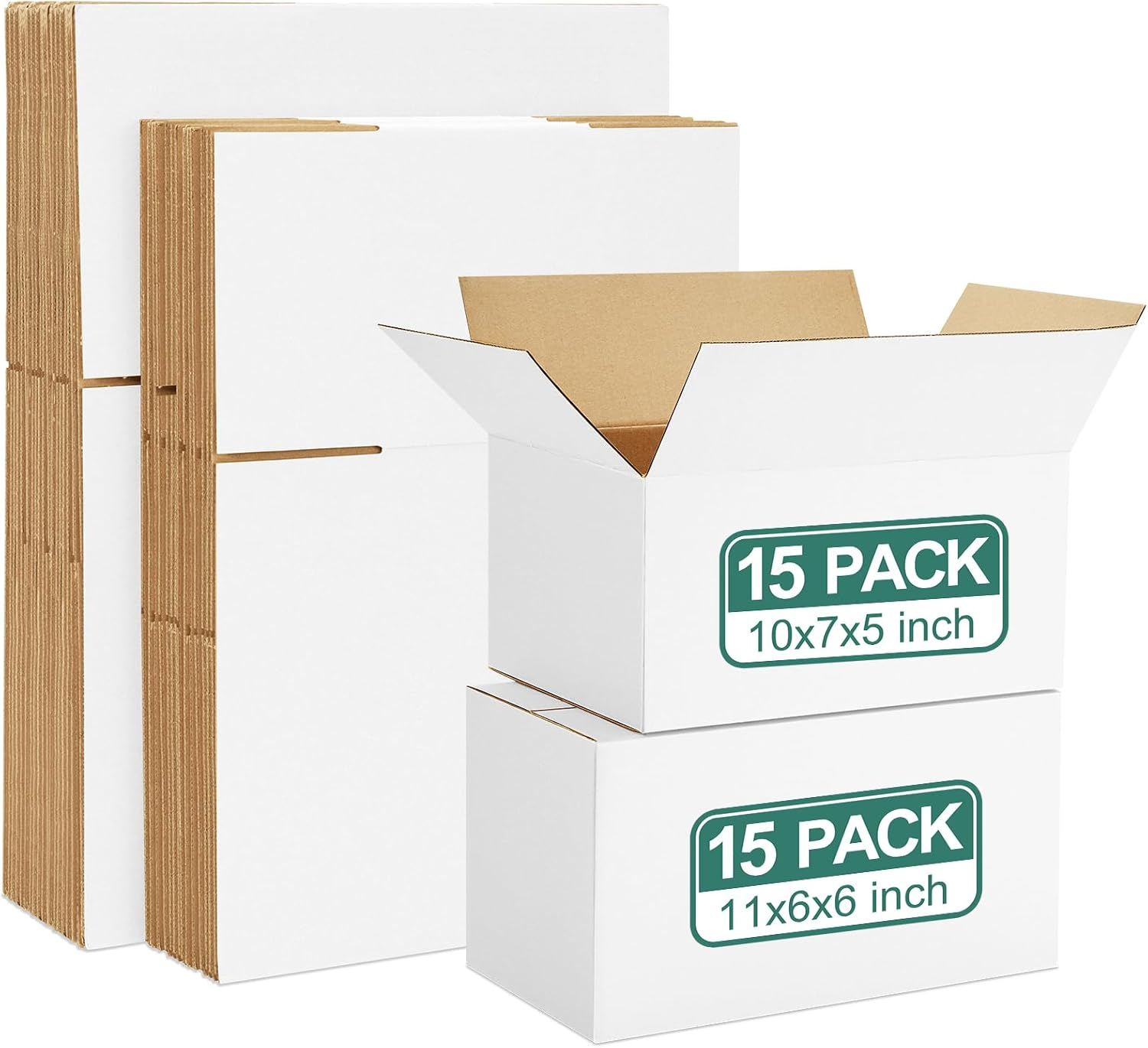 30 Pack Small Shipping Boxes Assorted Sizes, 10X7X5 & 11X6X6 15 PCS Each Small Boxes, White Corrugated Box Mailers, Cardboard Boxes for Packaging Small Business, Mailing
