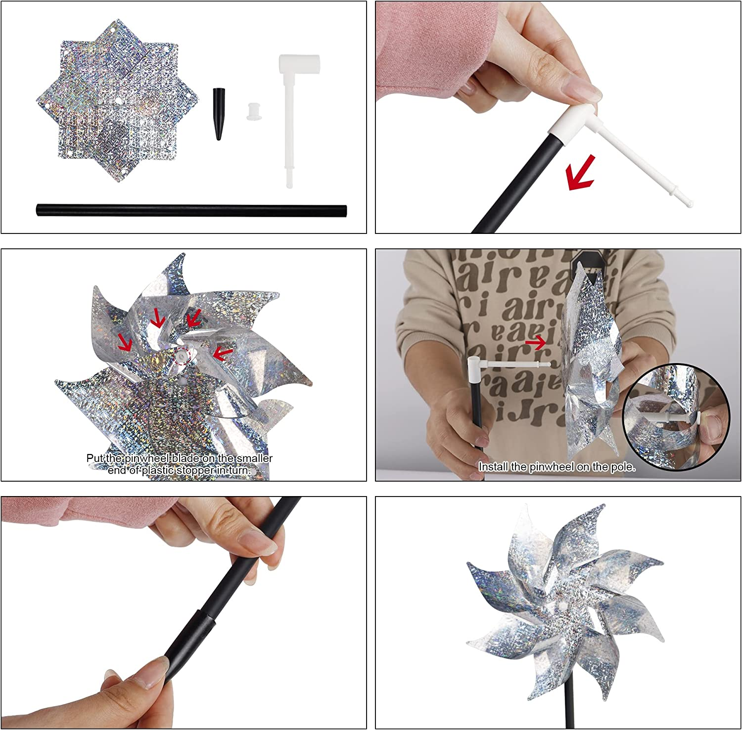 Hausse 10 Pack Reflective Pinwheels with Stakes, Extra Sparkly Pinwheel for G... - Picture 3 of 16
