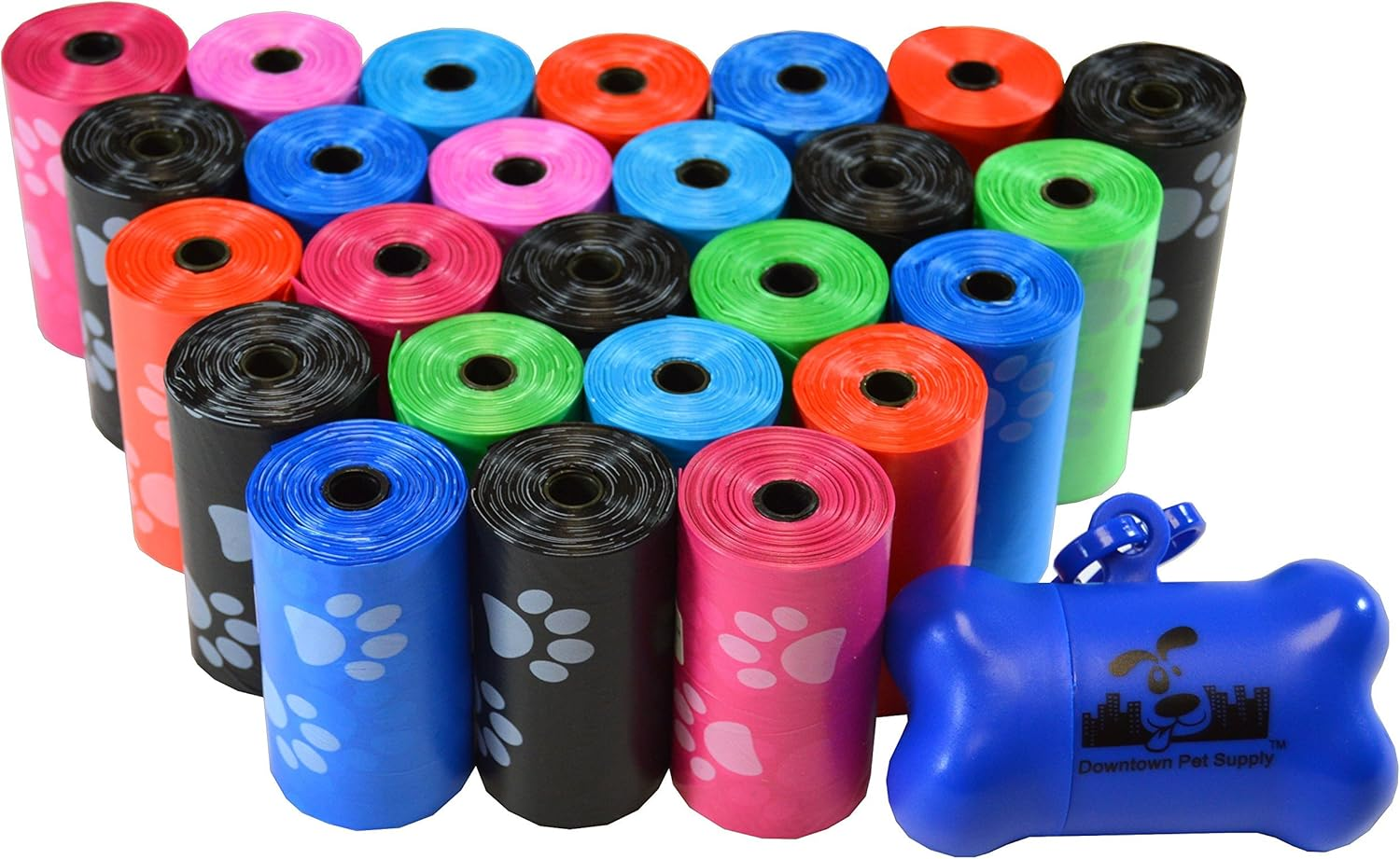 Poop Bags for Dogs with Dispenser, 500 Count - Leak-Proof Dog Waste Bags and Bone-Shaped Dog Poop Bags Holder for Leash - Rainbow with Paw Prints, 12.5