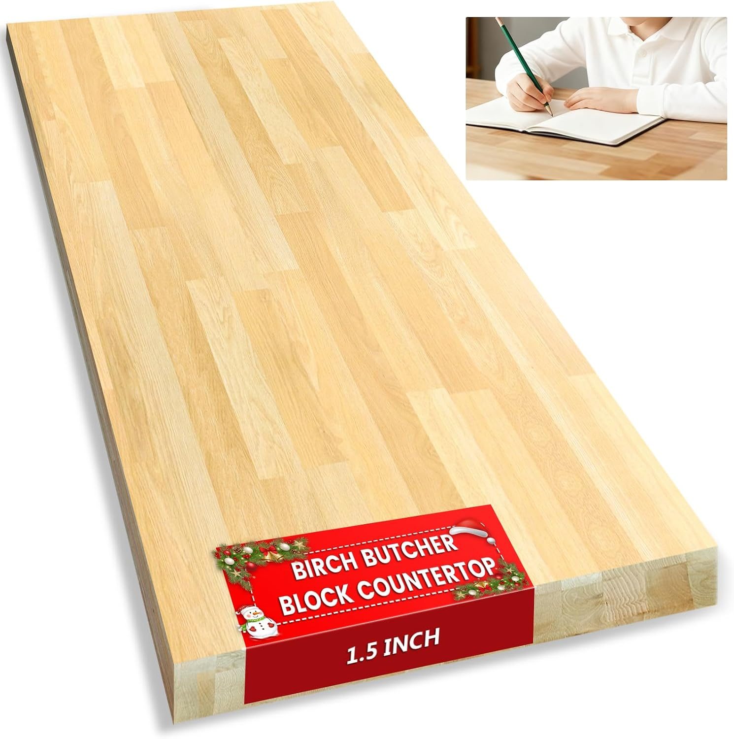 Butcher Block Countertop, Birch Unfinished Birch Workdesktop 36X25X1.5 in | 3Ft Solid Birch Countertop, Laundry Room Countertop Work Top 1.5In Thickness for Kitchen Workface