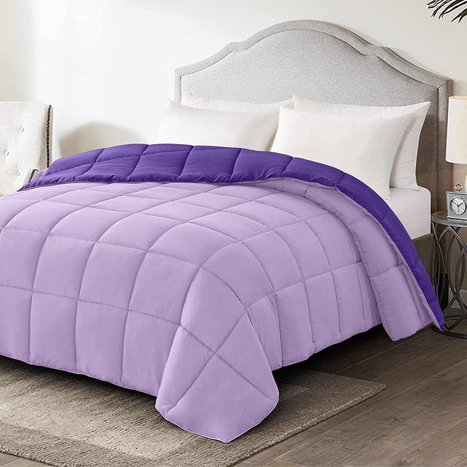 Twin Comforter Duvet Insert - Purple down Alternative Bed Comforter Twin Size, Lightweight Bedding Comforters Quilted Soft All Season Reversible Plum/Light Purple