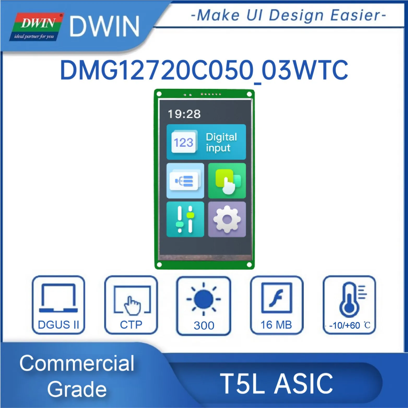 5 Inch HMI Intelligent LCD Touch Screen 720x1280 TFT Display Module TTL UART Smart Panel DMG12720C050_03WTC