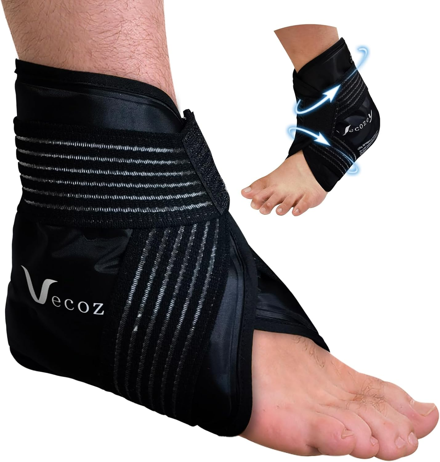 Ankle Ice Pack for Injuries Reusable Gel Cold Wrap for Foot Heel Swelling, Plantar Fasciitis, or Feet Pain Relief, Hot/Cold Compress for Achilles Tendonitis, Sprain Ankles