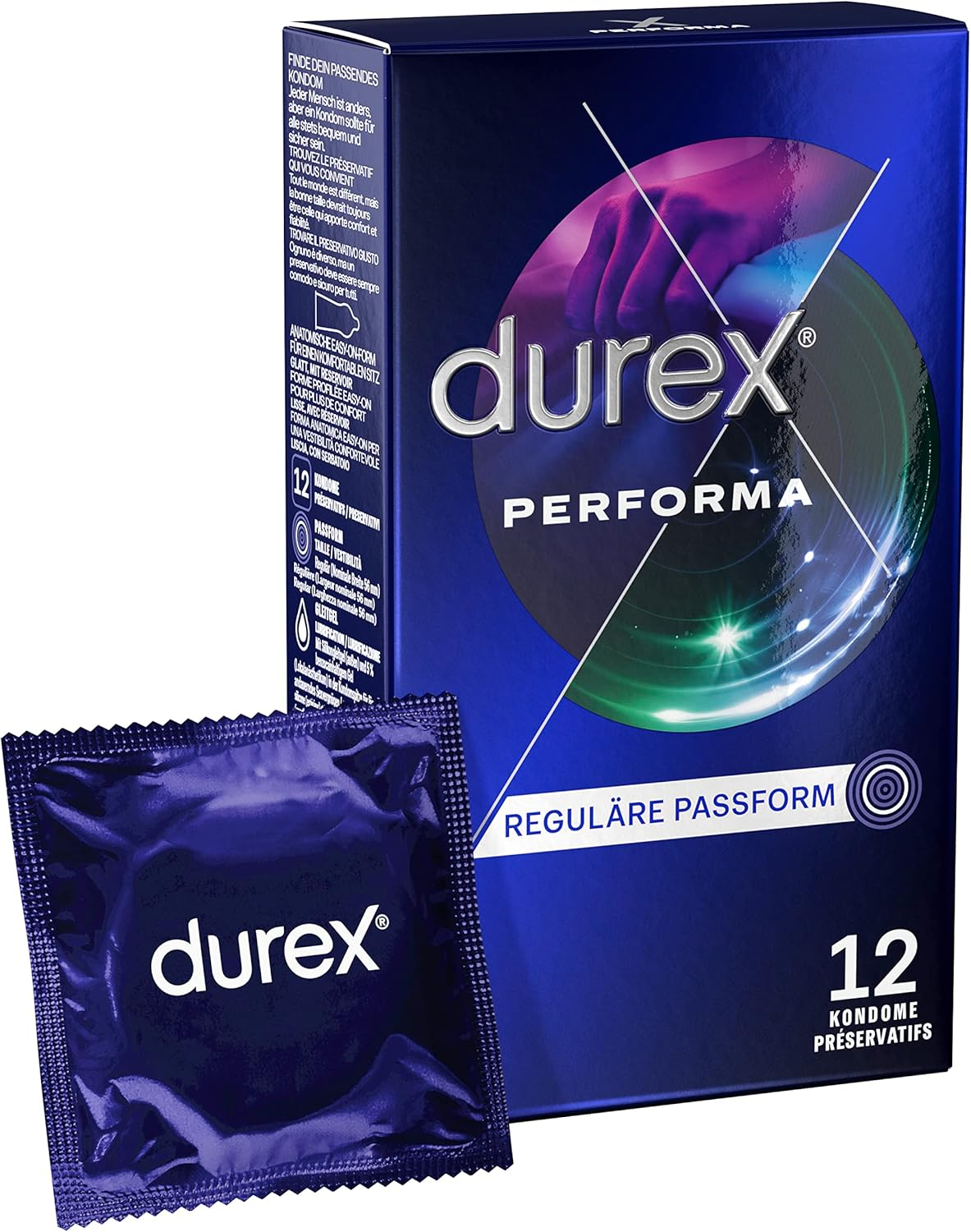 Durex Performa Kondome – Mit 5 % Benzocainhaltigem Gel & Anatomische Easy-On-Form Mit Reservoir Für Bequemen Sitz – 12Er Pack (1 X 12 Stück)