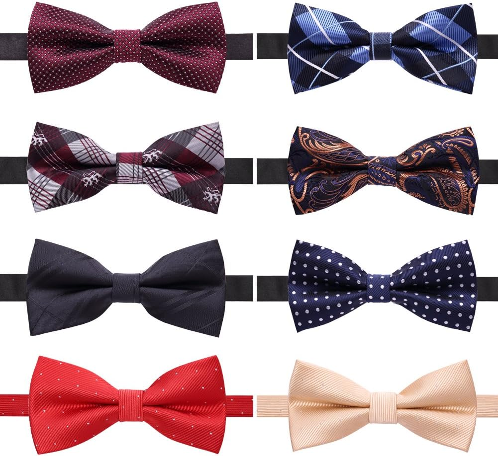 8 PACKS Elegant Adjustable Pre-tied Bow Ties for Men Boys (1&4&5&6&8 Pack for option)