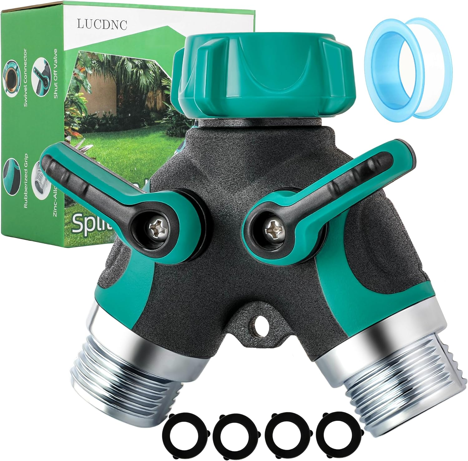 Hose Splitter 2 Way 3/4 Inch Faucet Y Connector with Shut off Valve,with 4 Leakproof Washers 