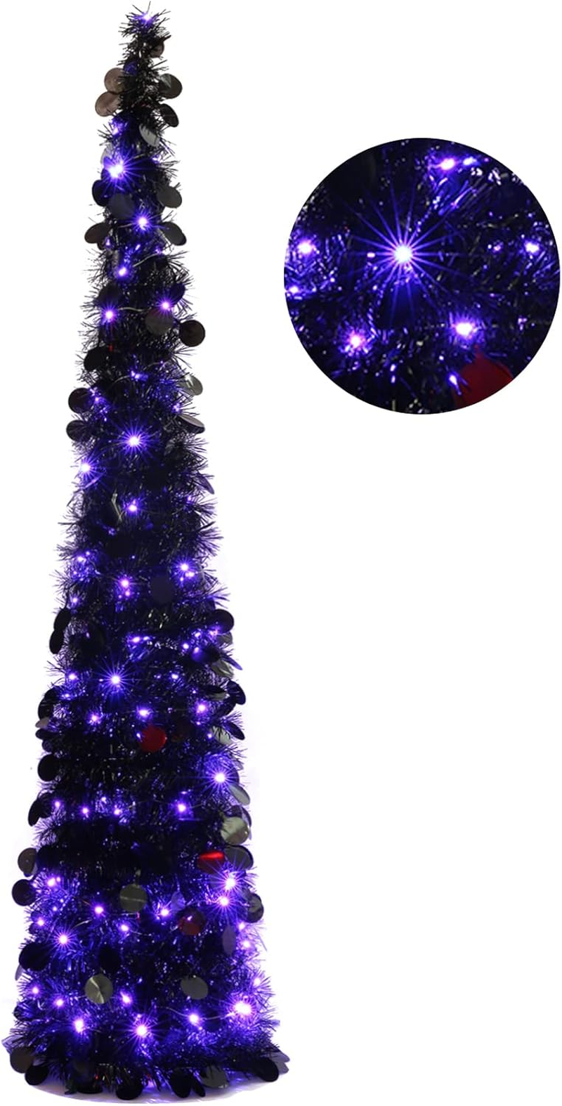 5FT Halloween Pop Up Artificial Black Tree with 100 Lights for Halloween and Holiday Home Decor (Black)