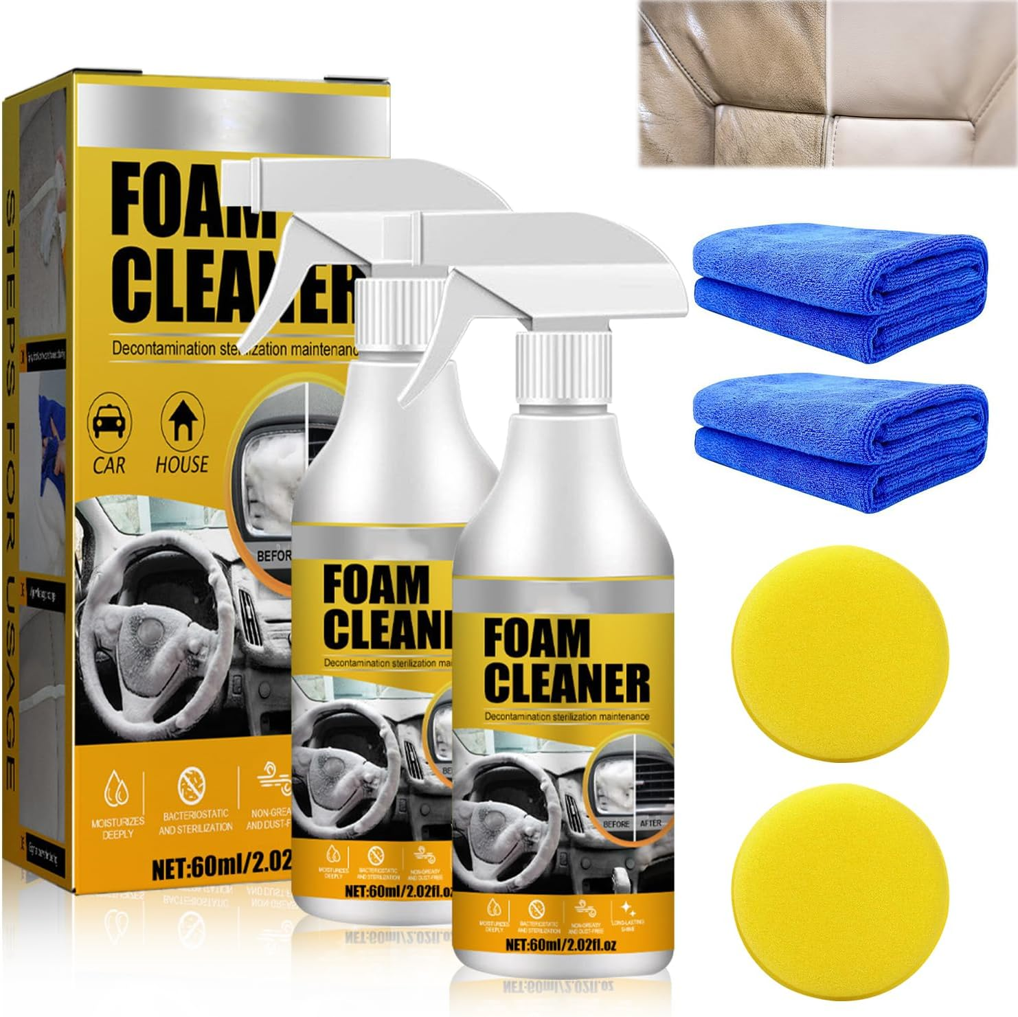 2PCS Multi-Purpose Foam Cleaner, 2024 New All around Master Foam Cleaner, Car Interior Foam Cleaner, Car Seat Foam Cleaner Spray,Car Interior Foam Refinisher Cleaner,Car Seat Stain Remover