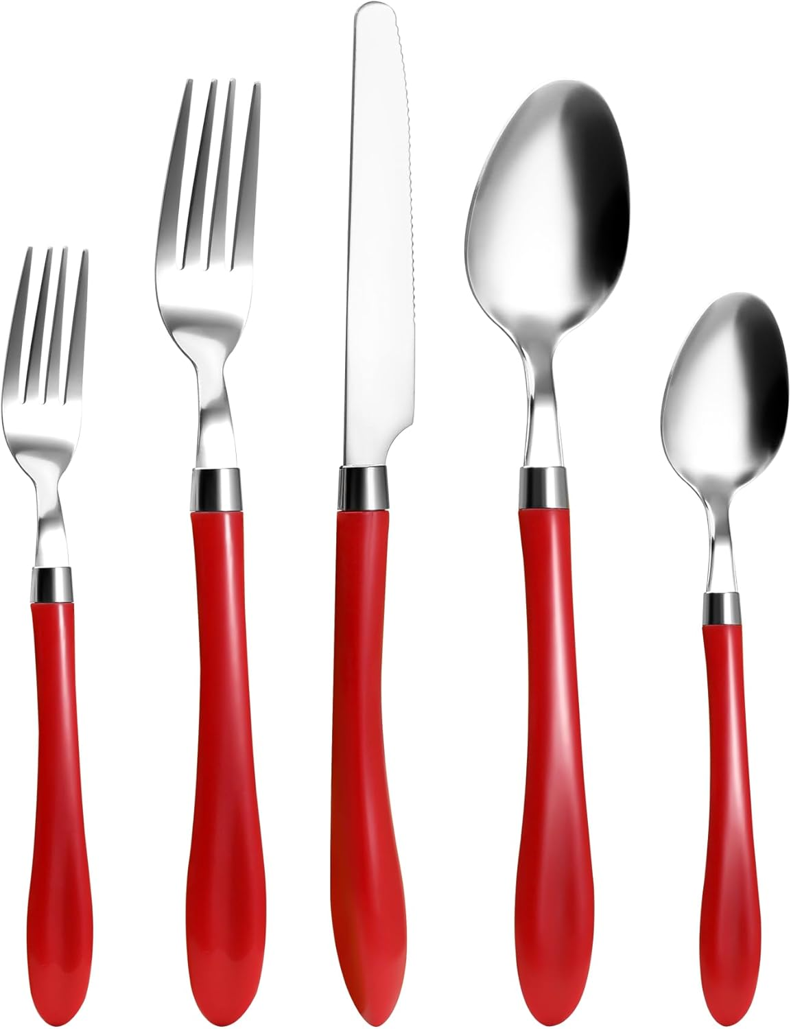 Red Silverware Set, HOFTEN 20 Piece Stainless Steel Color Handle Flatware, Retro Style Cutlery Set Includes Forks Spoons Knifes. Fiestaware for Daily Use and Party, Vintage Utensils, Dishwasher Safe