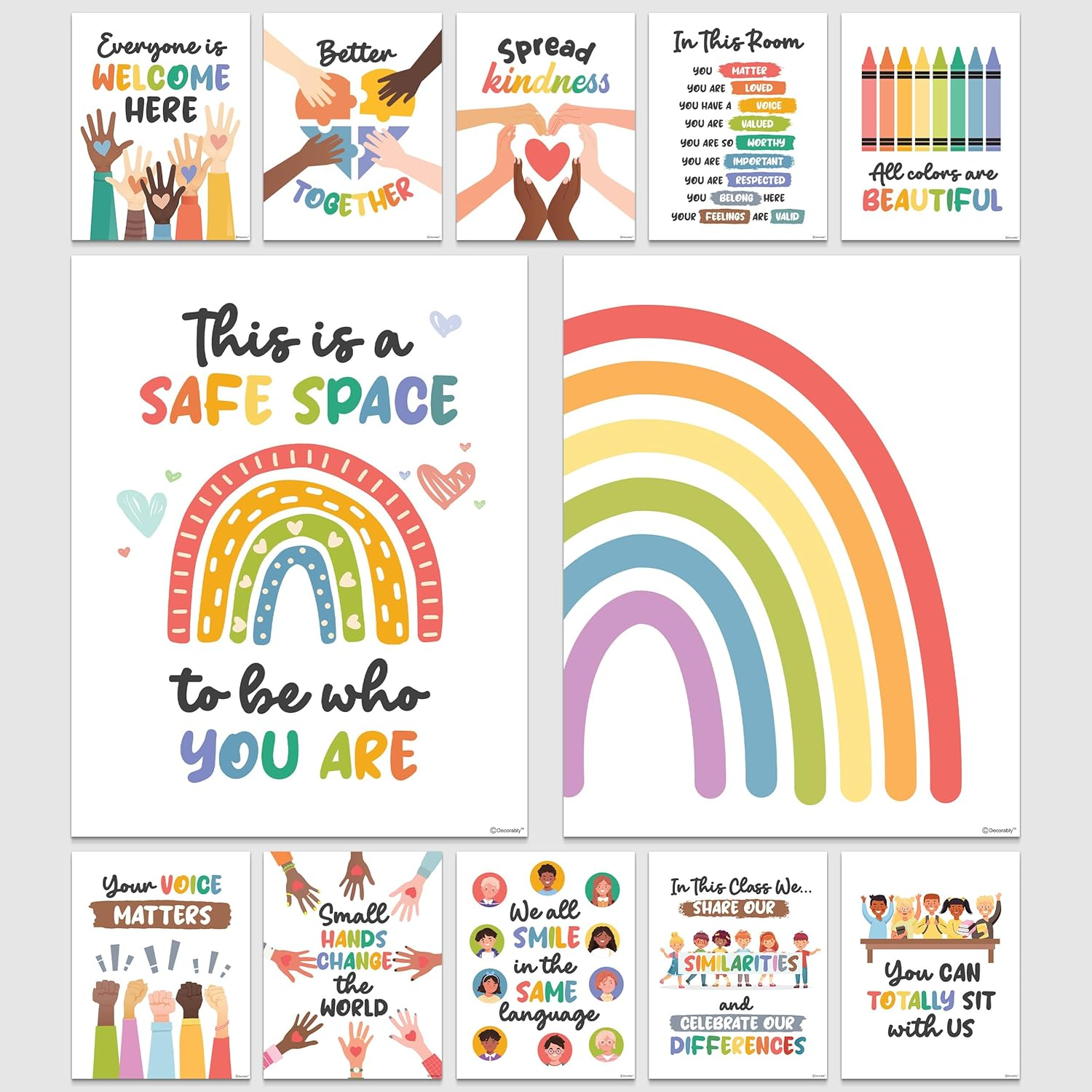 12 Diversity Posters for Classroom, 11x14in Matte-Laminated Inspirational Multicultural Posters for Classroom, Everyone is Welcome Here Poster