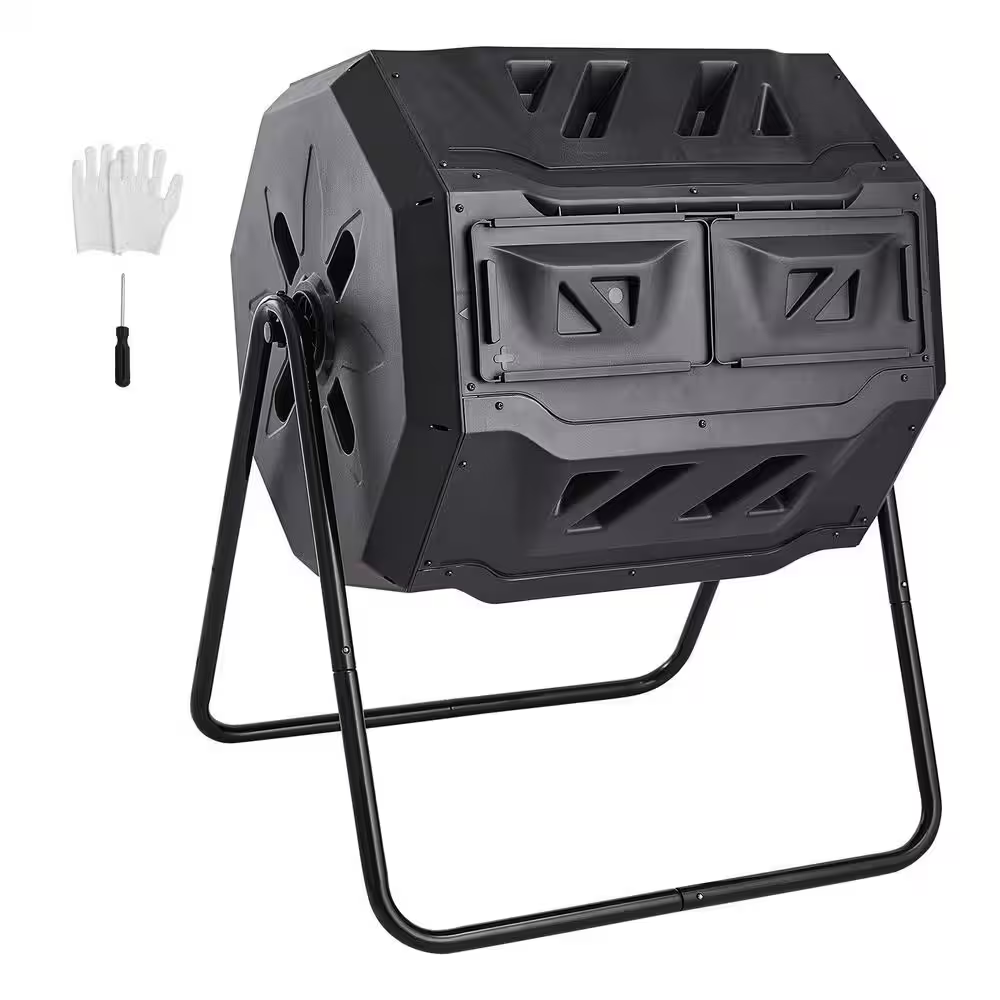 Outdoor Garden Dual Chamber 43 Gal. Dual Chamber Tumbling Composter Bin with Steel Frame 1-Pack