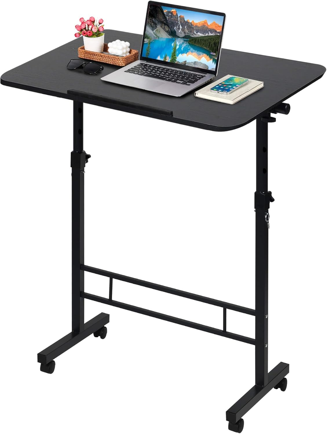Small Standing Desk Adjustable Height,Rolling Computer Desk,Mobile Standing Desk with Wheels,Portable Stand up Desk,Tall Computer Table,Adjustable Desktop Sit Stand Desk,Size 31.5X15.7 Inch Black