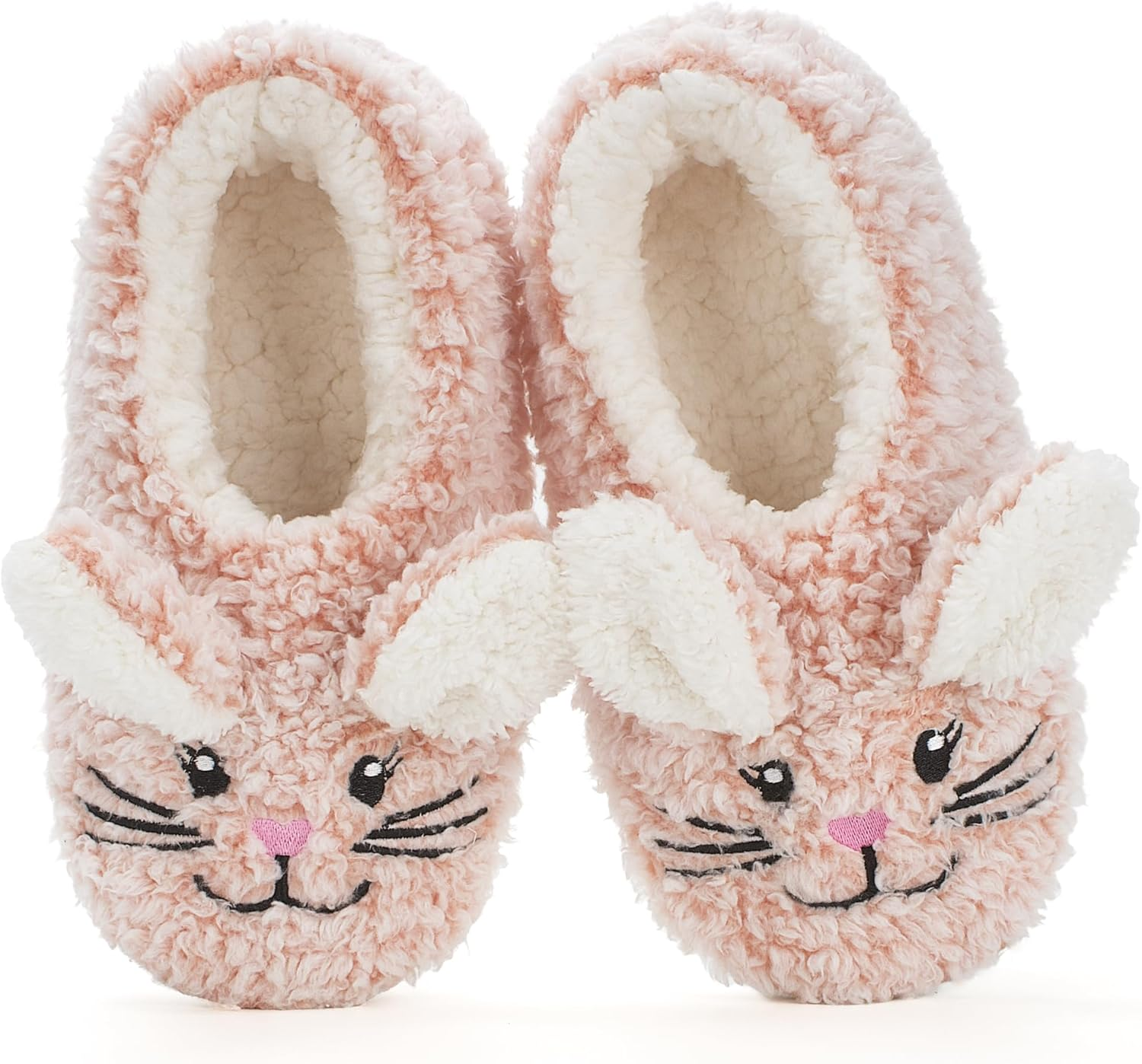 Cute Animal House Slippers, Warm Fuzzy Slipper Socks with 7-8 Pink Bunny