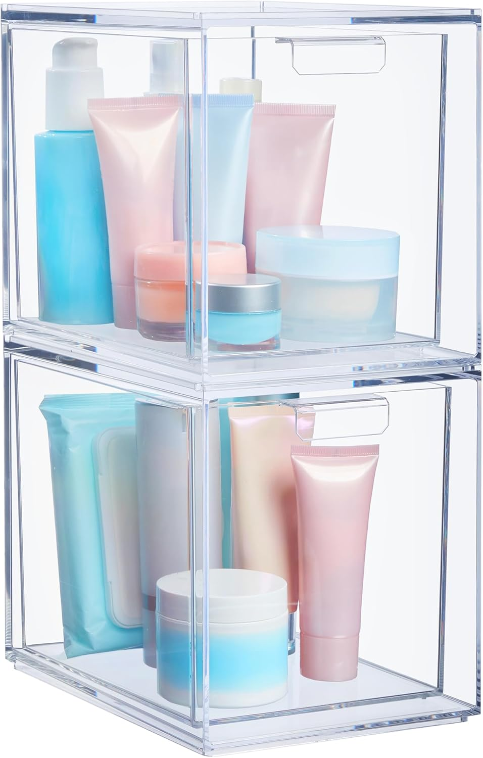 Audrey Stackable Bin Clear Plastic Organizer Drawers | 2 Piece Set | Organize