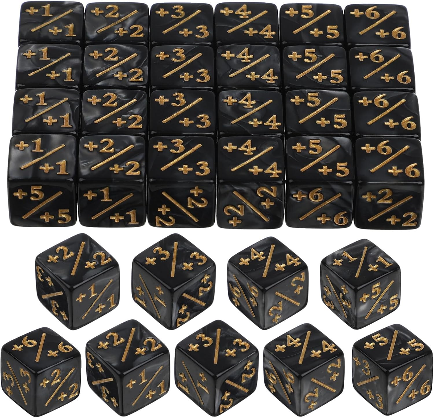 24Pcs 1/+1 Token Dice Counter, 0.63In D6 plus and minus Dice Set, Acrylic Board Game Accessory, Compatible with MTG Counter, CCG, Card Games, Black