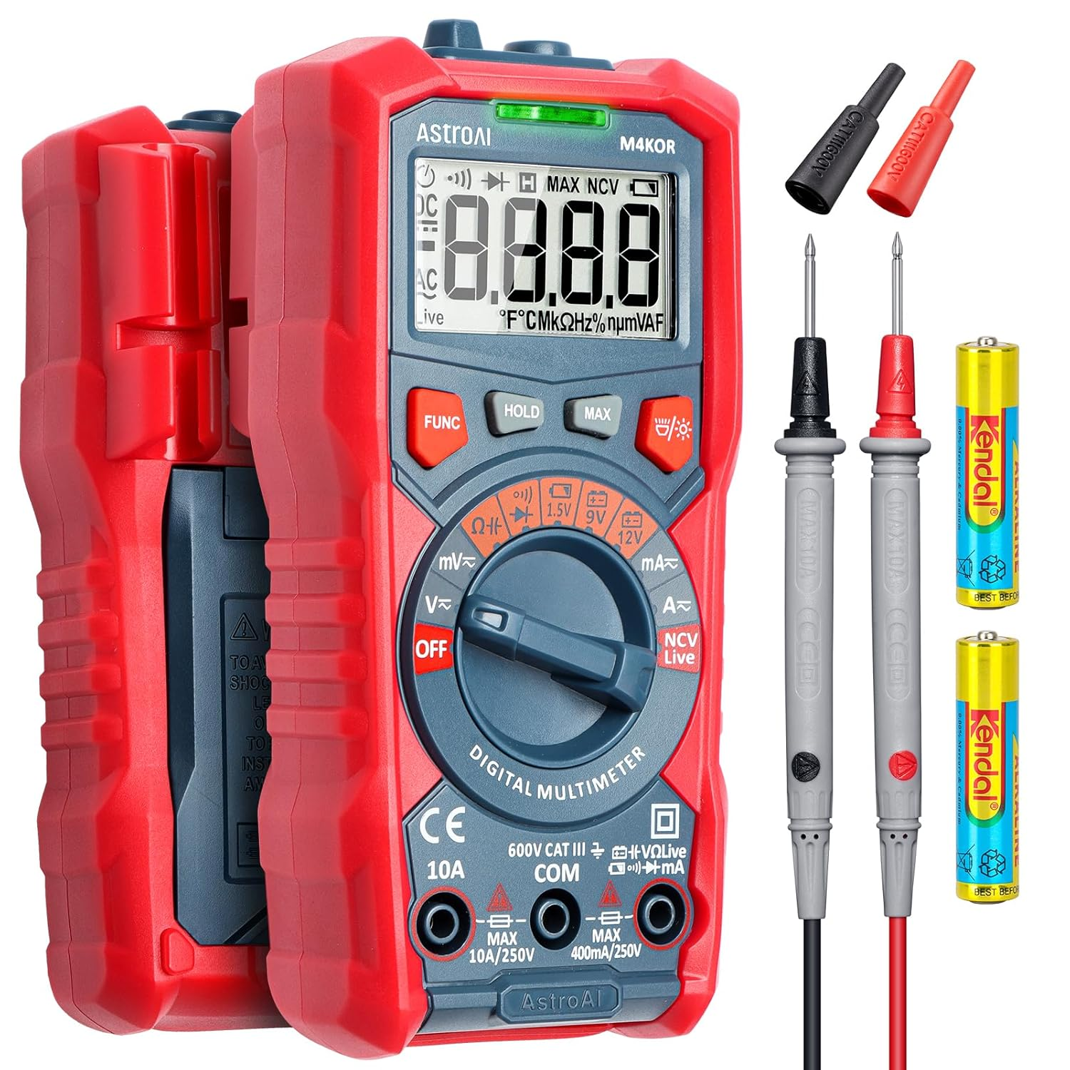 Astroai Multimeter Tester, TRMS 4000 Counts Volt Meter Auto-Ranging Ohmmeter Digital 1.5V/9V/12V Battery Voltage Tester Measure Voltage Current Resistance Diodes Continuity Capacitance with NCV