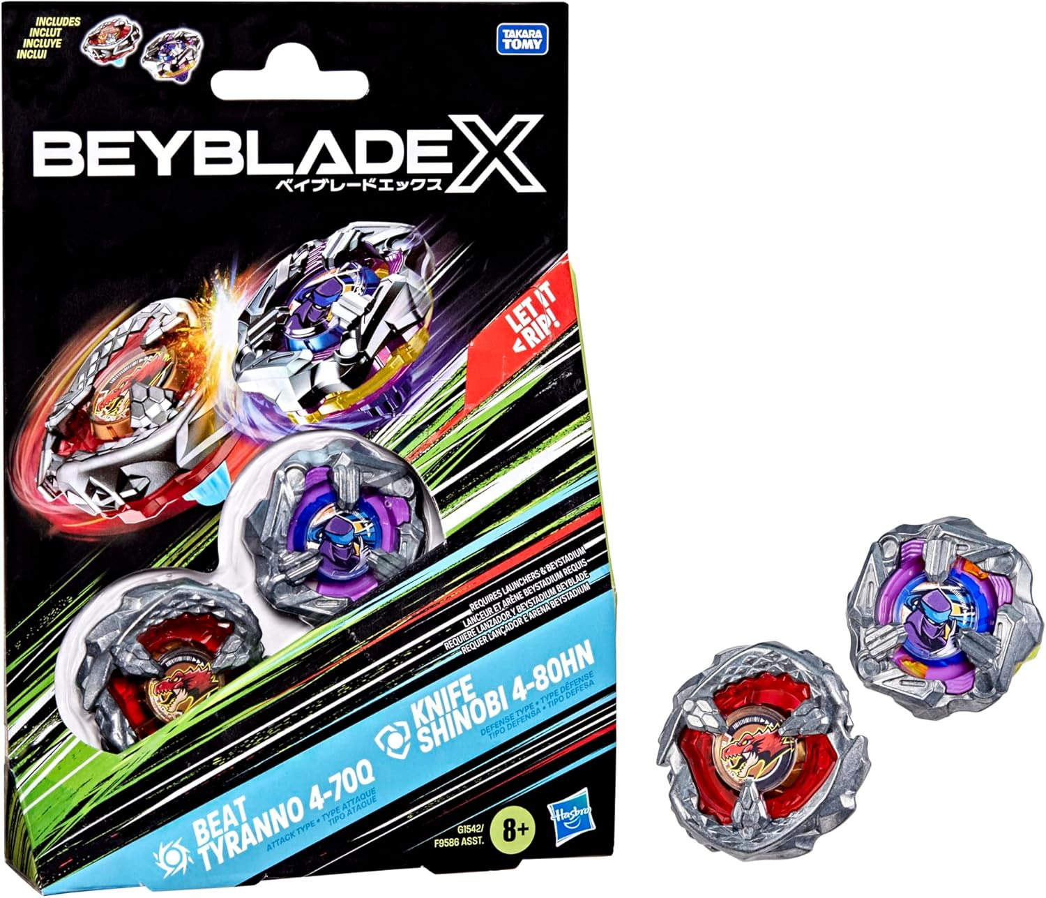 Beyblade X Beat Tyranno 4-70Q & Knife Shinobi 4-80HN Dual Pack Set
