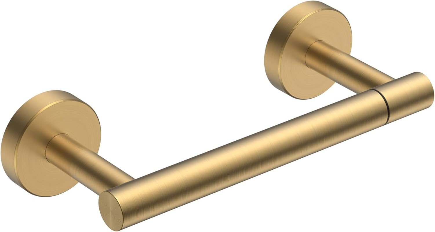 Toilet Paper Holder Wall Mount, Stainless Steel Rustproof Double Post Pivoting Tissue Roll Holder for Bathroom, Commercial Toilet Paper Dispenser, Brushed Gold