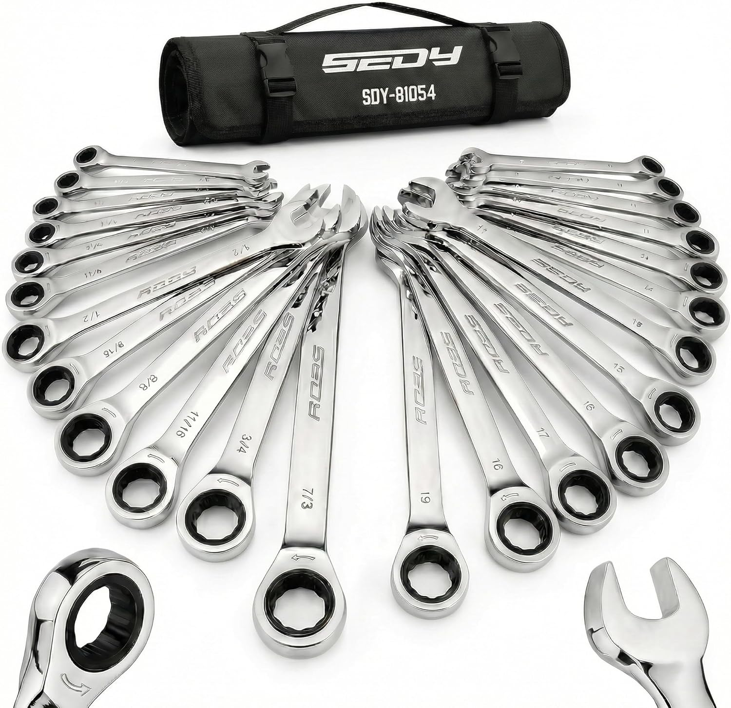 Premium 24-Piece Ratcheting Wrench Set, SAE & Metric Combination Wrenches, 8-19Mm / 1/4