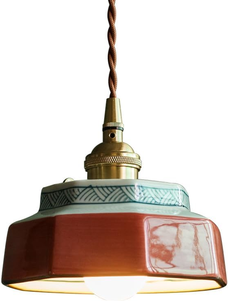 Nordic Green Glass & Porcelain Pendant Light for Dining Room & Kitchen