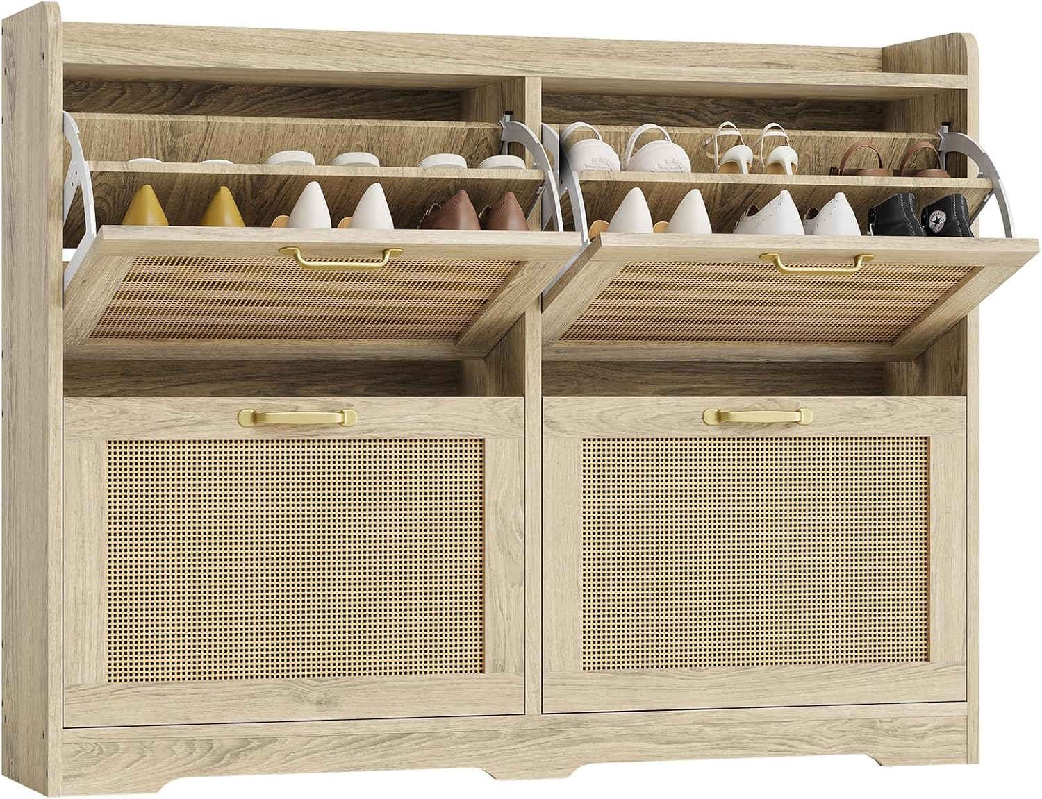 Entryway Shoe Cabinet with 4 Flip Drawers, Wide Shoe Storage