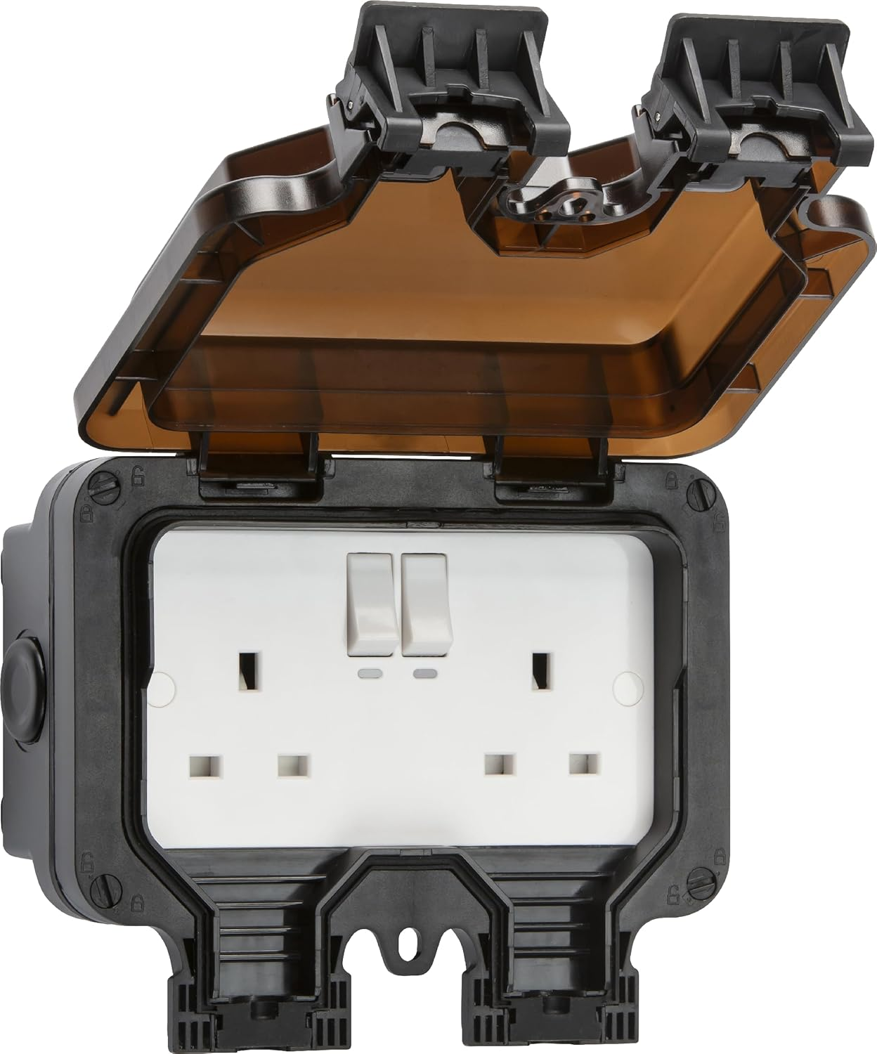 Smart Wifi Waterproof Outdoor Double Socket - Certified Works with Alexa + Certified Works with Google Assistant, Black