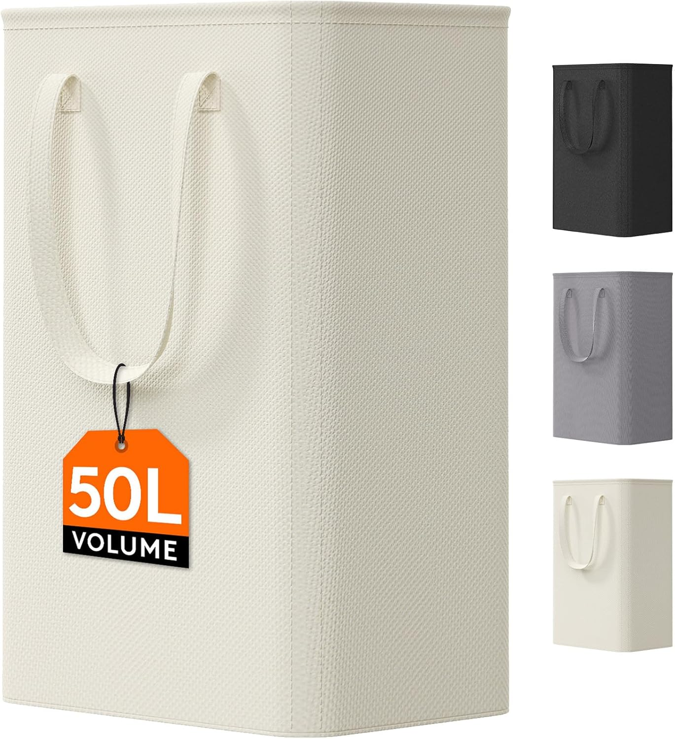 50L Slim Laundry Hamper, Narrow Small Laundry Basket with Handle for Dirty Clothes, Collapsible Tall Thin Laundry Bin for Bathroom Bedroom Dorm College, White