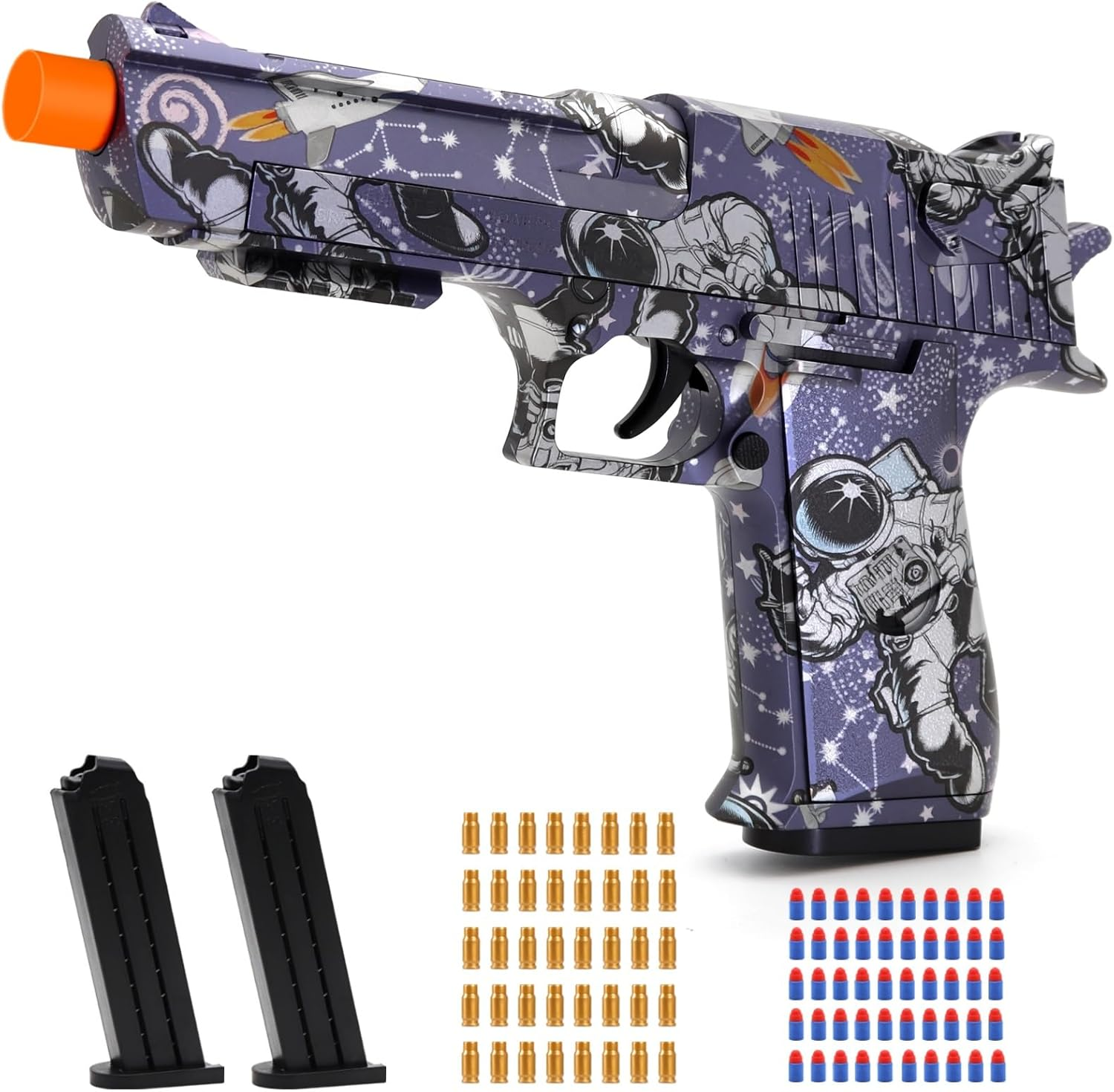 Soft Bullet Toy Gun Shell Ejecting for Age 8, 9, 10, 11, 12+ Years Old Boys, Realistic Toy Pistol with 50 Foam Bullets, 40 Shells & 2 Clips, Ideal Christmas Birthday Gift