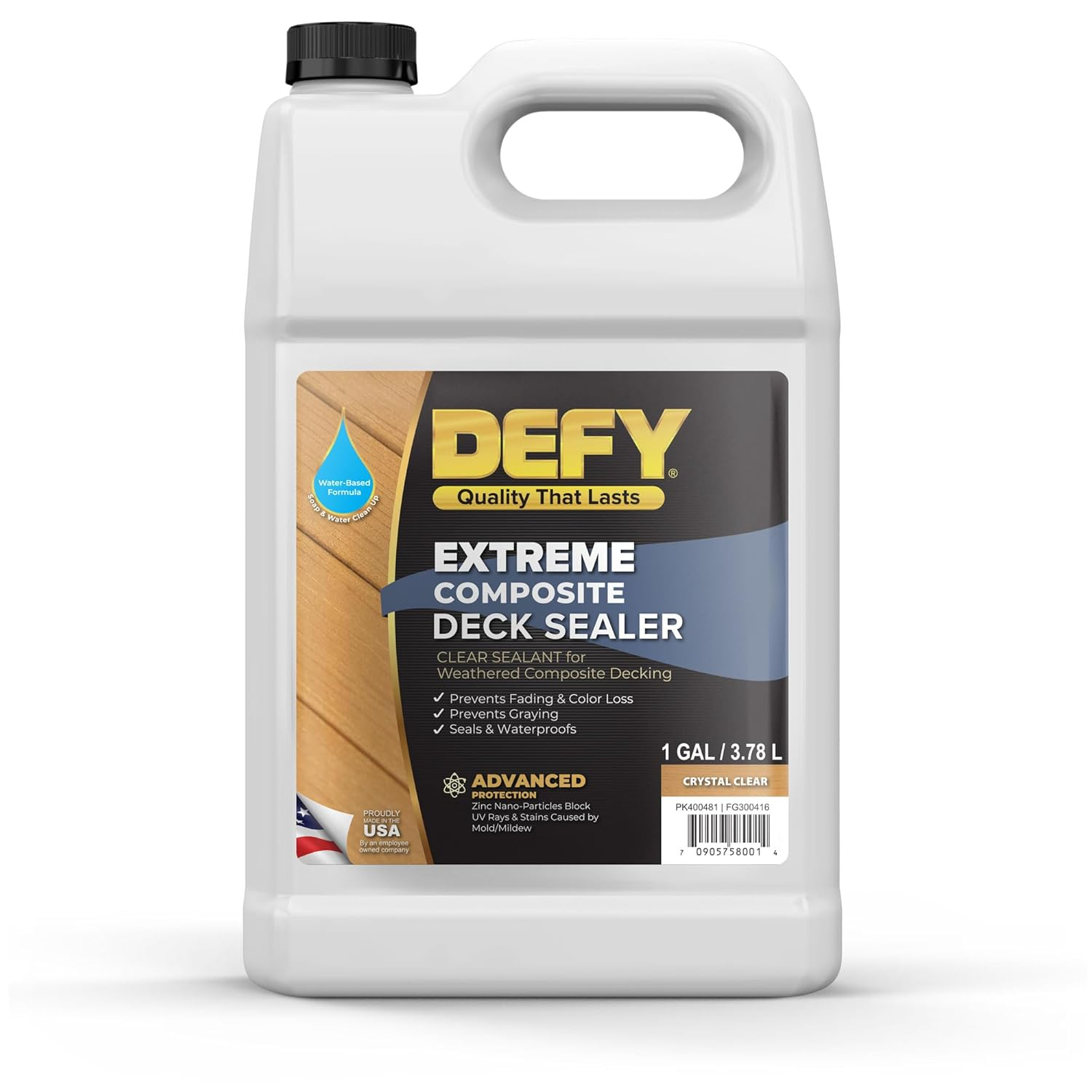 DEFY Extreme Composite Deck Sealer – Crystal Clear Waterproof Sealant for Wood & Composite Surfaces with Zinc Nano-Technology, Protects against Water & UV Damage – 1 Gallon