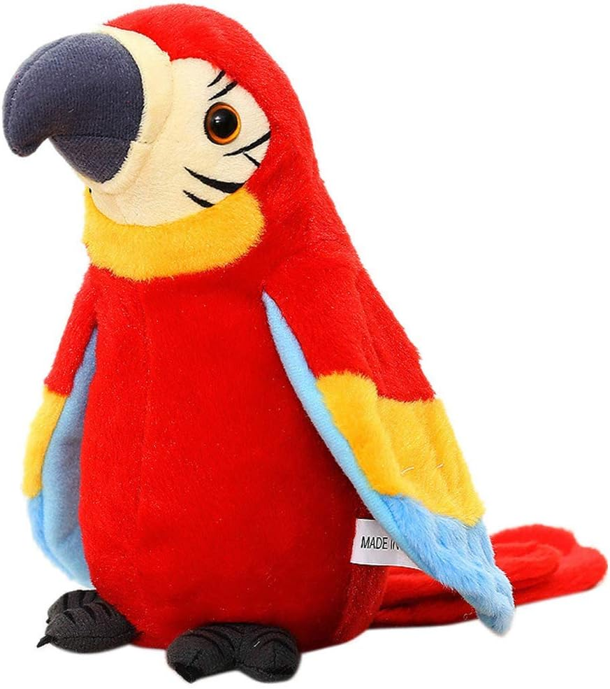 9'' Cute Talking Parrot Repeats What You Say Electronic Interactive Plush Toy Stuffed Animal Record Parrot Waving Wings Funny Bird Toys for Children Girls Boys Best Xmas Gift (Red Parrot)