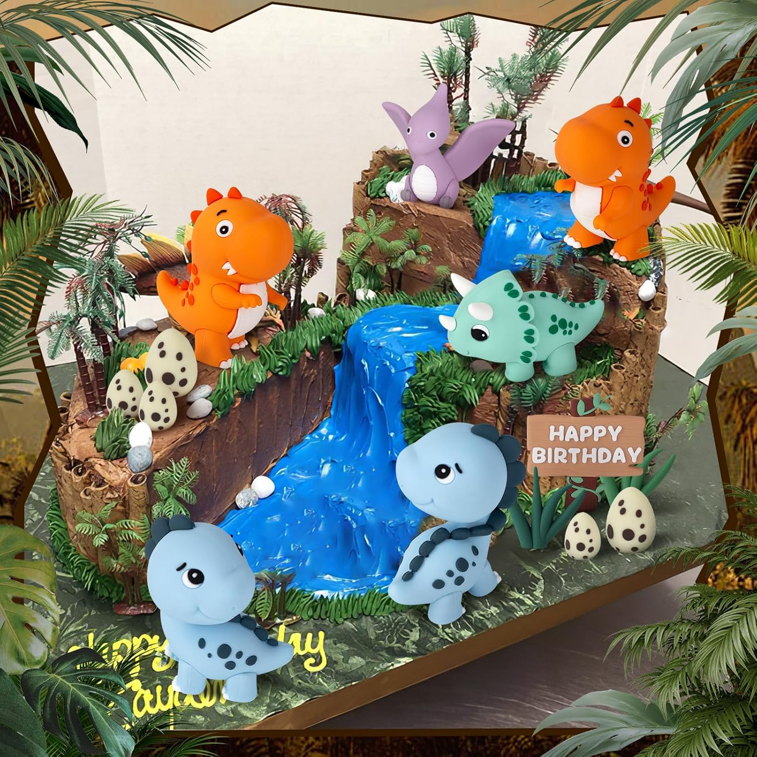 17PCS Dinosaur Cake Topper, Dinosaur Eggs Leaves Grasses Cake Decorations wit... - Picture 5 of 15
