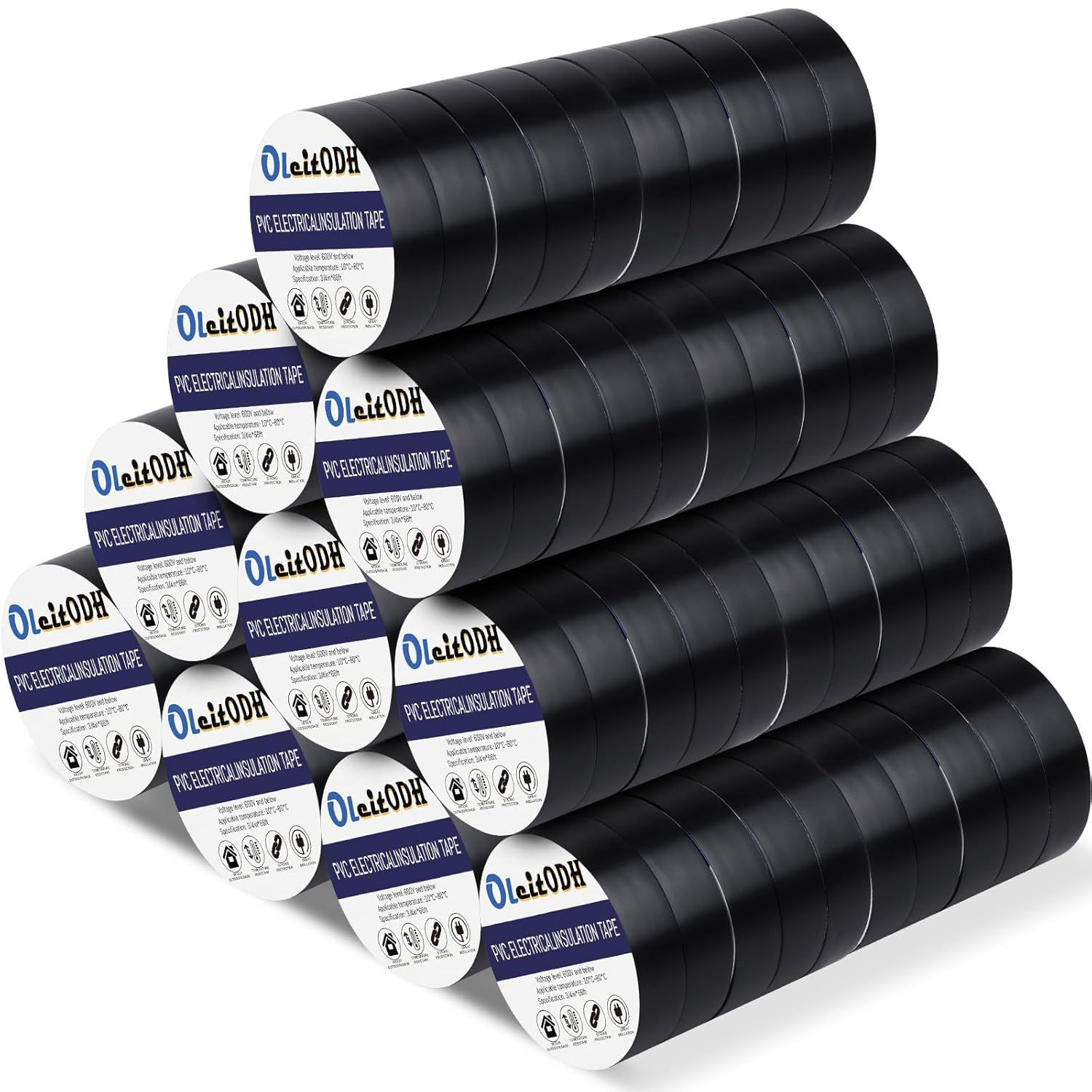 100 Rolls Black Electrical Tape Bulk 3/4 Inch X 66Ft, Waterproof Vinyl Electric Tape High Temp Insulation Tape for Electrical Protection Home Outdoor Electric Insulating Wire Wrapping