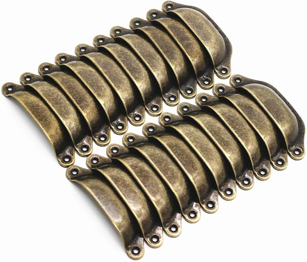 Antique Brass Cup Pulls Apothecary Drawer Pulls Cabinet Bureau Handles | 20 Pack Vintage Iron Kitchen Cabinet Dresser Furniture Bureau Drawer Pulls Handles Hardware