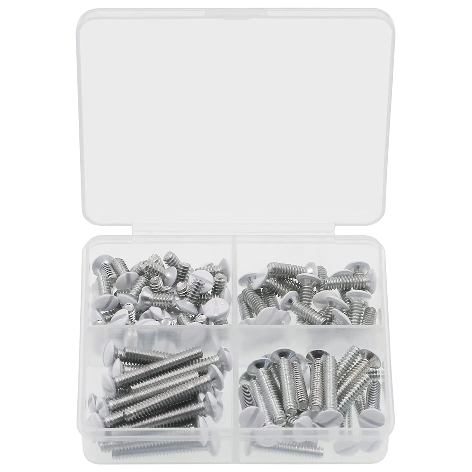 Wall Plate Screws, 100 Pcs White Outlet Screws 6-32 Thread Light Electrical Cover Panel Switch Plate Screws 4 Length Assorted Sizes (3/8