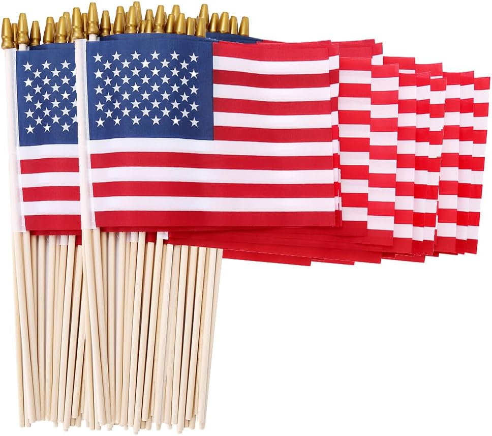 100 Pack 5X8 Inch Small American Flags on Stick,Mini Flags/Us Handheld Stick Flags with Kid-Safe Spear Top, Perfect for Memorial Day Decorations, Independence Day, 4Th of July Outdoor Decor,Yard Flags