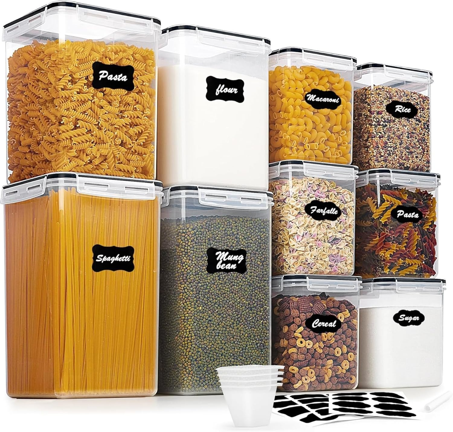 10-Pack Large Flour and Sugar Storage Containers - Airtight Bpa-Free Food Canisters with Lids for Kitchen & Pantry Organization, Black