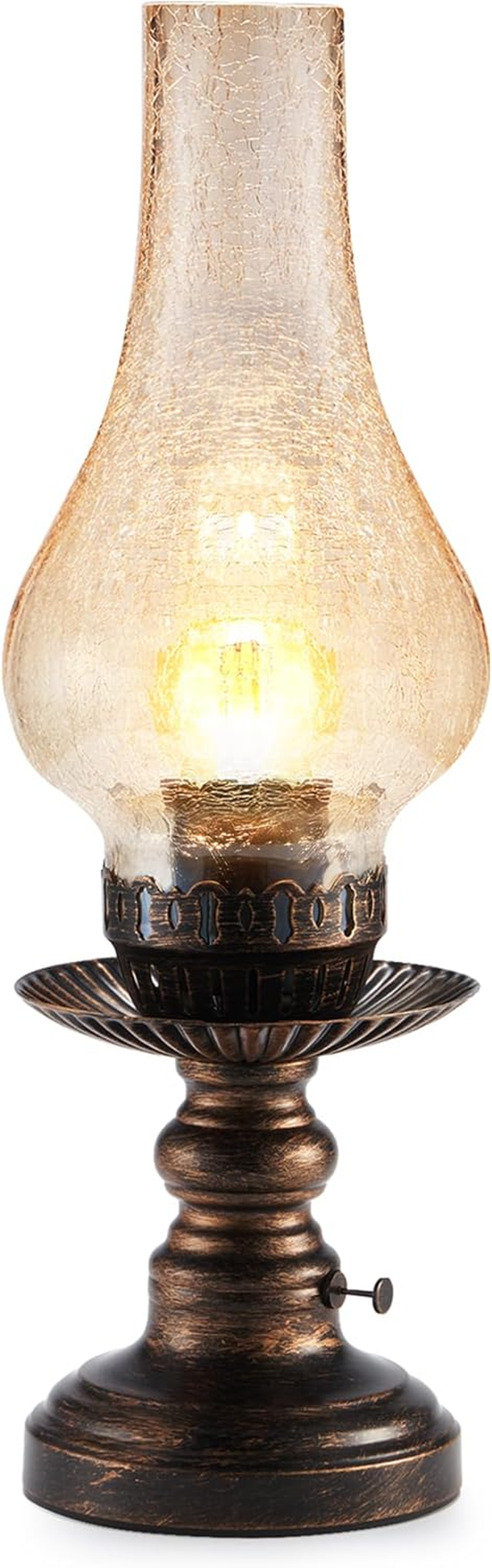 UMEXUS Vintage Rechargeable Cordless Table Lamp, Small Battery Powered Lamp | Touch Control Dimmer, Amber Glass Retro Antique Decor, Hurricane Farmhouse Oil Lamp, Bedroom Living Room Dining Table Kitchen