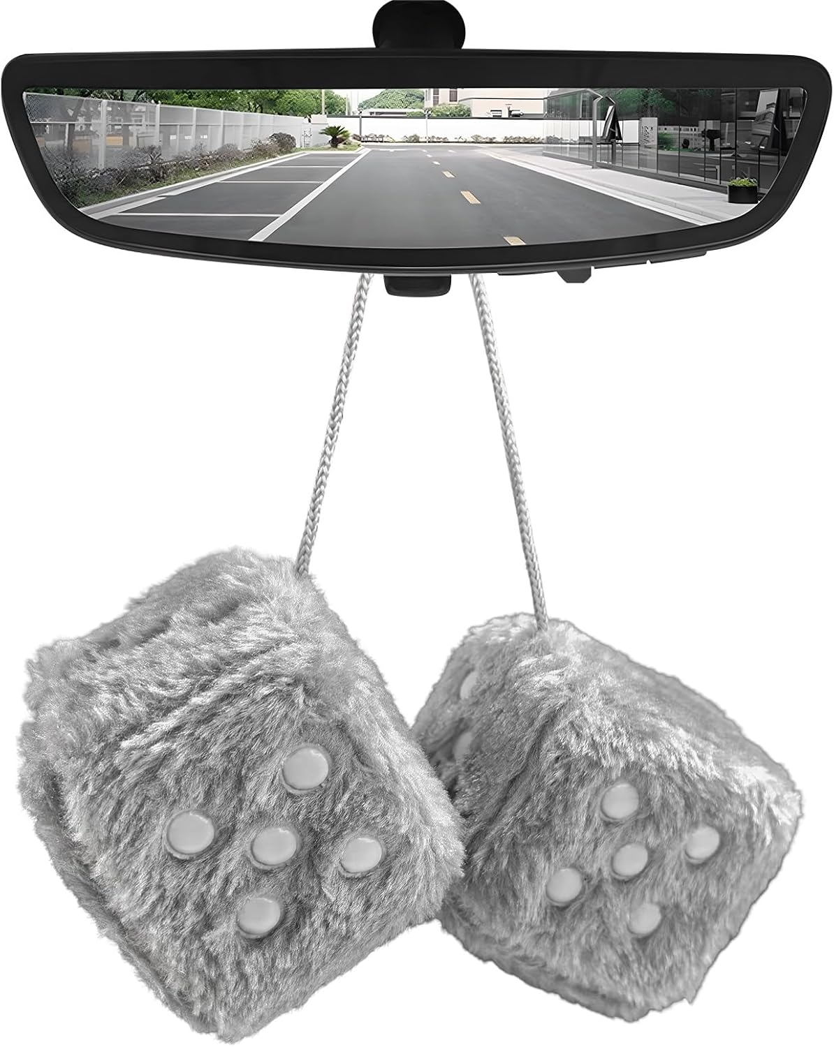 Fuzzy Plush Dice for Car Mirror, 3 Inch Pair of Retro Square Mirror Ornament Soft Dice with Dots, Vintage Couple Pendant Charms Vehicle Interior Hanging Decoration for Women (Gray)
