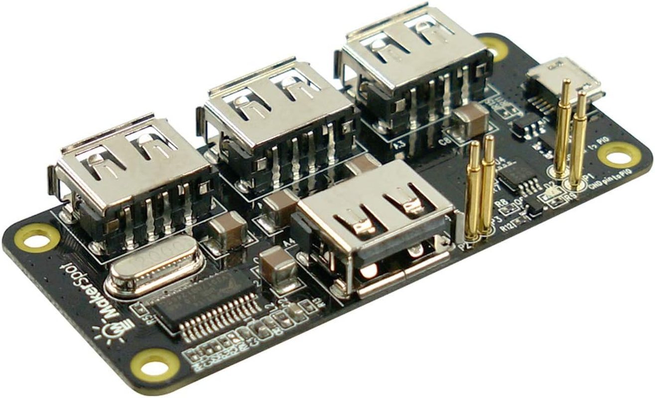 4-Port Stackable USB Hub HAT for Raspberry Pi Zero V1.3 (With Camera Connector) and Pi Zero W /2W (With Bluetooth & Wifi)