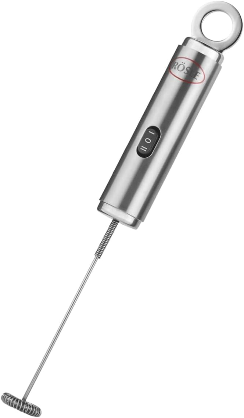 Rosle 12961 Stainless Steel Dual Speed Electric Liquid Frother Whisk with round Handle 10.5 In, Silver