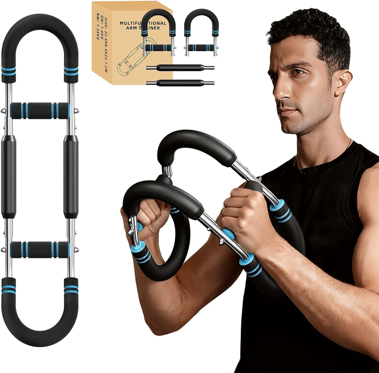 Twister Arm Trainer, Adjustable Resistance (40-140 Lbs) Chest Workout Equipment,Forearm Power Exercise Bar , Pectoralis Spinalis Device, Portable Detachable Design