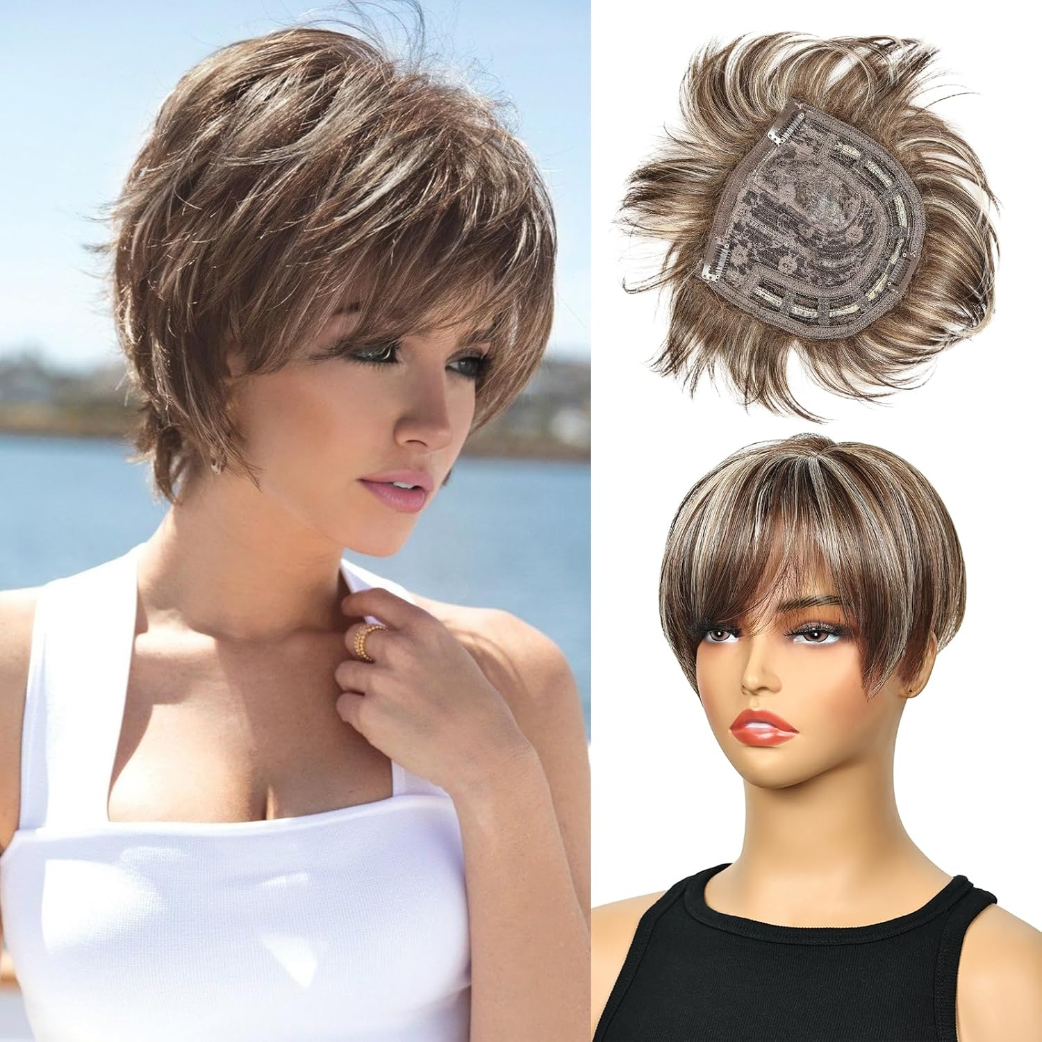 PHOCAS Short Hair Toppers for Women Blonde Hair Topper with Thining Hair Fluf... - Picture 10 of 15